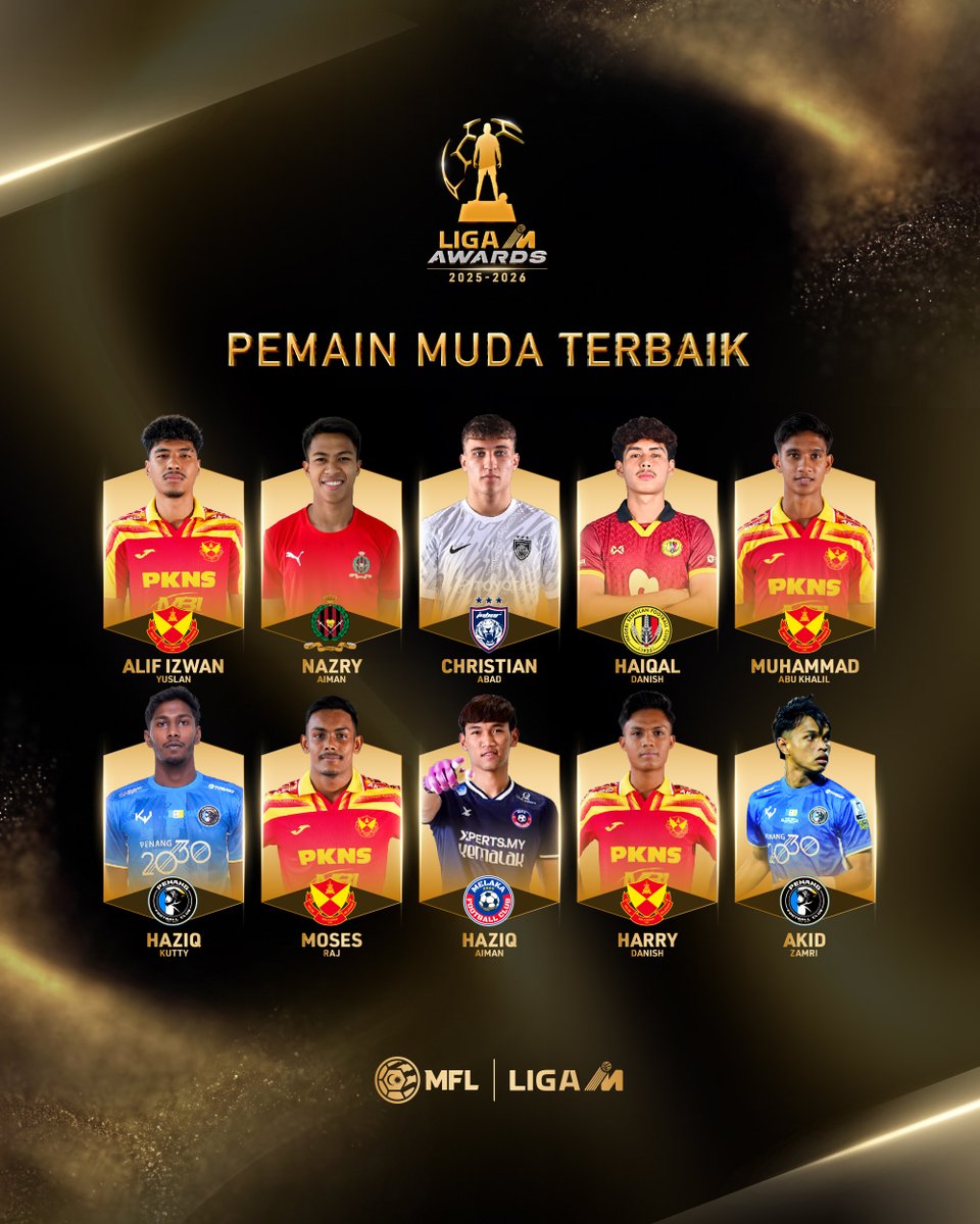 MFL_MY's tweet photo. CALON LIGA M AWARDS 2025-2026🌟

KATEGORI: PEMAIN MUDA TERBAIK 🌟🏆

Siapa pemain muda yang paling menyerlah musim ini?

#LigaMAwards #LMA25-26 #LigaMalaysia #DemiLigaKita https://t.co/hNiPuERtty