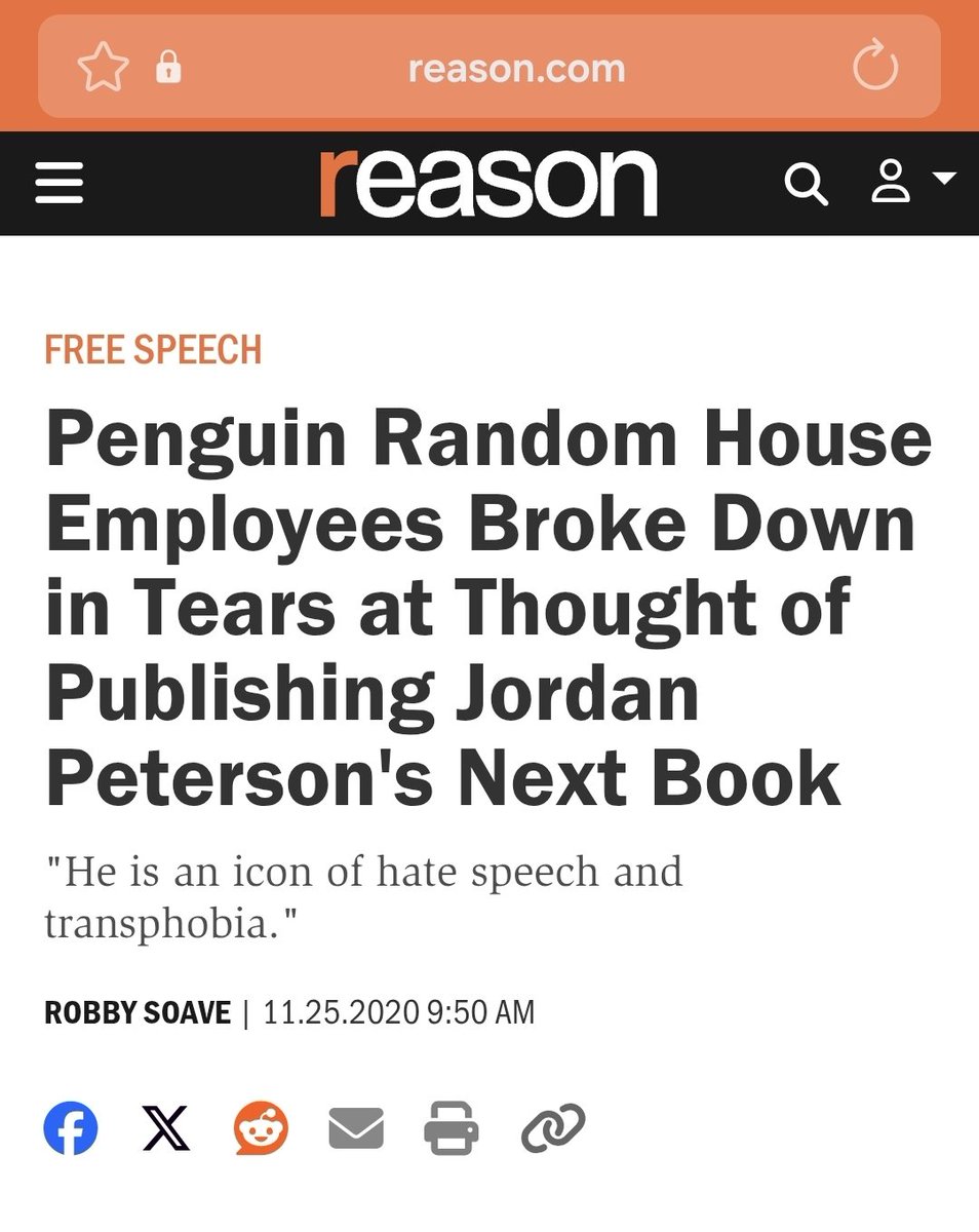 wokal_distance's tweet photo. This reminds me of the time publishing giant Penguin Random House agreed to publish a book by Jordan Peterson, and several of their staff responded by quite literally bursting into tears duting meetings. https://t.co/FjyJfVfVd9