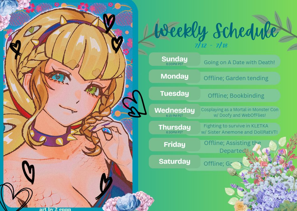 kairydice's tweet photo. A Schedule??

In this economy???

(Yes, yes, I finally remembered to post mine... better late than never, right~?)

♡Can't wait to share more silliness LIVE from my cave with y'all this week, ESPECIALLY since we get to collab with some of the besties!♡ https://t.co/YCmRMoYvKg