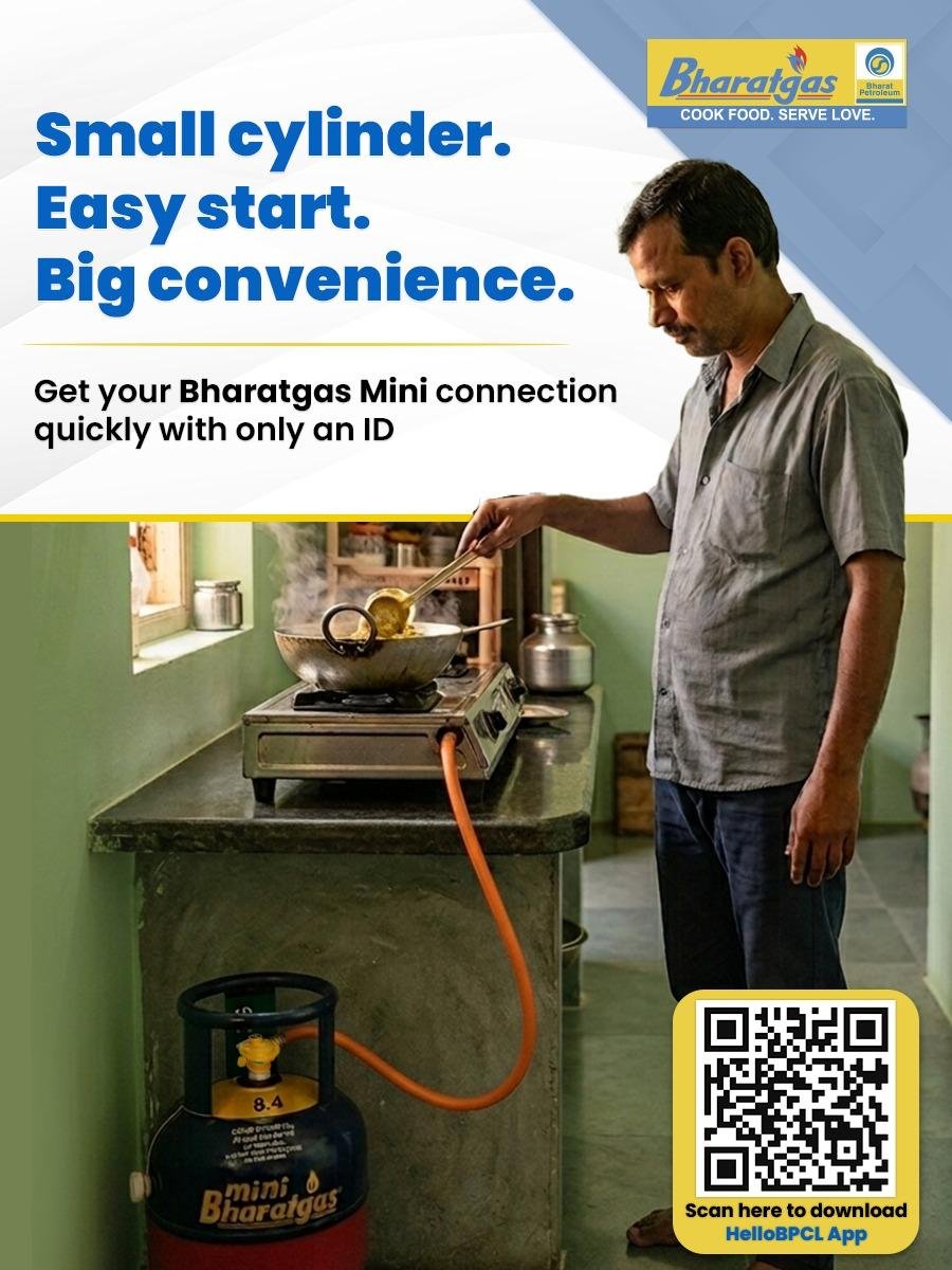BharatgasAP_Tel's tweet photo. Compact, portable, and always within reach—Bharatgas Mini keeps you prepared without the hassle. Ideal for students and migrant workers. Get it with minimal documentation—only POI required.

@BPCLimited @BPCLLPG @PetroleumMin @HardeepSPuri @Secretary_MoPNG
#BharatGasMini https://t.co/462F1E99FM