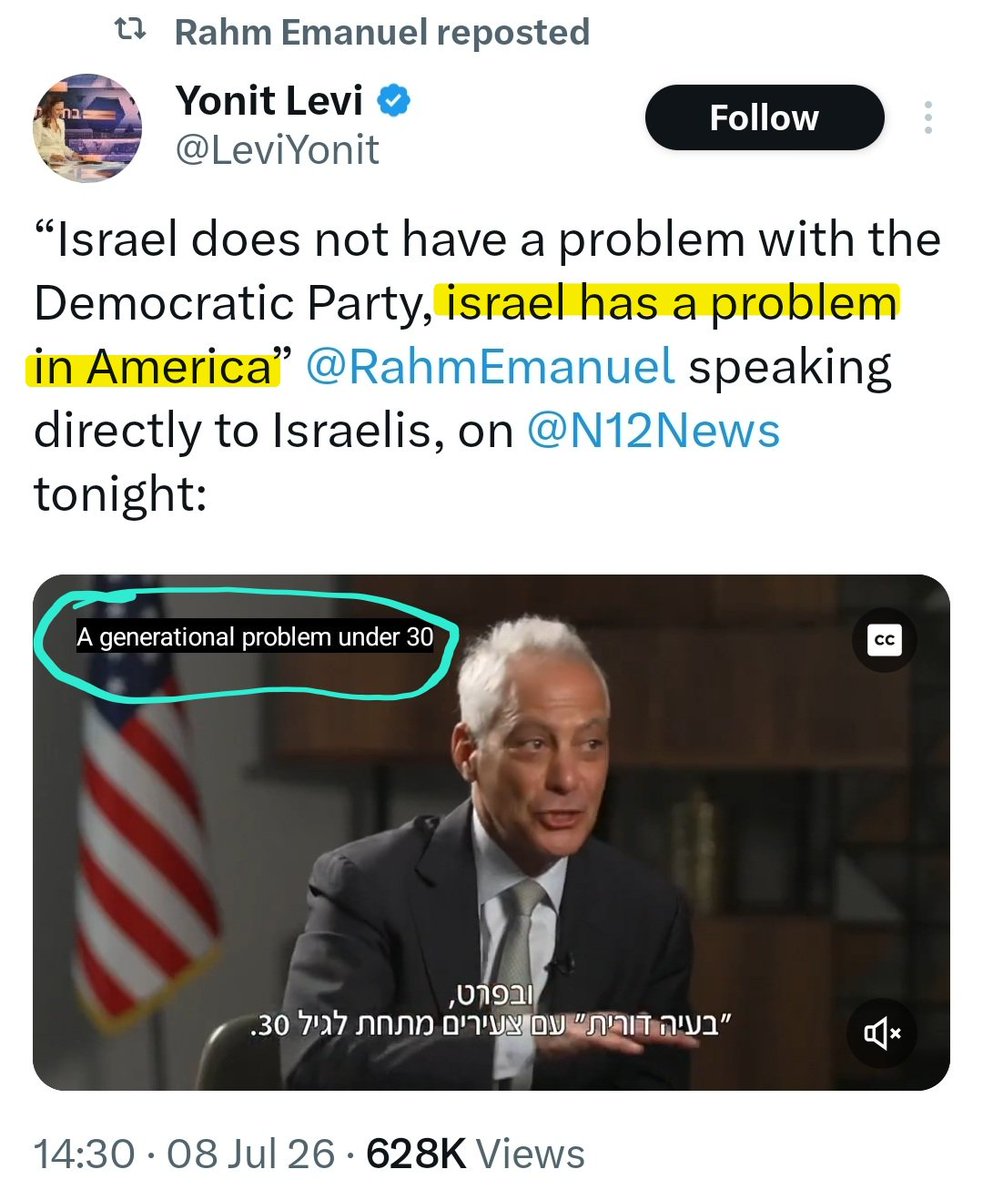BrianCox_RLTW's tweet photo. The same guy who complained about being "threatened" as the "holder of an American passport" now claiming Amb. Leiter (@yechielleiter) showed the "height of arrogance" by not placating this latest publicity stunt is absolutely peak hypocrisy.

Even so, it's important to recognize the broader trend taking shape right now. As if it wasn't already clear, he reportedly confirmed he's "strongly considering" a 2028 presidential run.

This "incident" in Judea and Samaria came right after the publicity tour @Israel by @RahmEmanuel - who is also planning a presidential bid - expressing a strategic vision of distancing 🇺🇸 from 🇮🇱.

And THIS publicity tour happened at about the same time that @andyburnham - presumptive next 🇬🇧 PM - apologized for @UKLabour not distancing from 🇮🇱 early enough.

For the left throughout the West today, it is impossible to message or actually implement enough distance from 🇮🇱. And it is simply politically untenable to not publicly take a position that marginalizes & isolates 🇮🇱 from whichever country in which the individual politician is running for office.

As a moderate conservative, I wish I could say the right will remain a bulwark against this surge of anti-Israel sentiment emerging on the left - yet it's happening to us as well but for different ideological reasons. We're just lagging behind the left since the "legal intifada" (terrorist influence ops) has specifically targeted liberals for decades, while anti-Israel messaging courting conservatives really only ramped up not long after the second inauguration of @realDonaldTrump.

Staying focused on the left for now, we need to understand that liberal politicians are reacting to the prevailing mood in society - especially among progressives and particularly among the youth. And these constituents are responding to rampant #legaldisinformation that has been a primary component of popular anti-Israel & anti-Western messaging, which has become especially popular and mainstream in the wake of Oct 7.

Because distortions & misrepresentations related to the language of international law are at the core of this movement, everyone interested in confronting it MUST become proficient in - if they're not already - applying the doctrinal version of international law as a means of countering the dominant vector carrying this messaging campaign & associated sentiment throughout the West today.

These politicians seeking to capitalize on this popular anti-Israel sentiment have no business in public office. In doing so, they're demonstrating just how spineless & feckless they truly are. Otherwise, they would learn how to take a stand & push back against this rising anti-Israel tide rather than cashing in on it simply because doing so is politically expedient.

What they're essentially doing is adopting @BDSmovement priorities as actual or promised public policy - all the while paying lip service to supporting the Jewish community when yet another attack is carried out in the name of "anti-zionism."

This movement is actively fanning the flames of antisemitism by encouraging anti-Israel sentiment at a time when Jews are increasingly regarded as a proxy for zionism & zionism, in turn, is regarded as a proxy for the State of Israel. Those behind the BDS movement do not have the well-being of the Jewish community - or of the West more broadly - in mind.

Yet this is the agenda being adopted in real time by the left right now. These politicians see the writing on the wall, and they're responding. That's what brought Khanna to Judea and Samaria & Rahm Emmanuel to Israel & led Andy Burnham to apologize for Labour not shunning 🇮🇱 early enough.

They see the writing on the wall - and we need to as well. What was once on the far fringes of the left is now becoming mainstream liberal policy. Rather than merely accepting this shift, the politicians who seek to capitalize on it must be marginalized themselves, lest the former fringe becomes mainstream public policy.

Active measures must be taken right now to counter this broader trend, before it's too late.

#TheMoreYouKnow