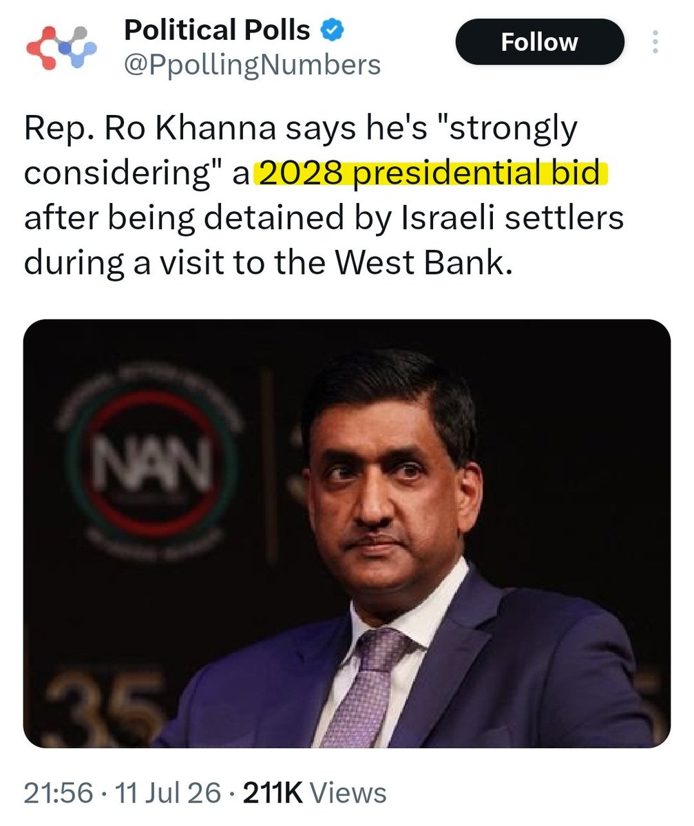 BrianCox_RLTW's tweet photo. The same guy who complained about being "threatened" as the "holder of an American passport" now claiming Amb. Leiter (@yechielleiter) showed the "height of arrogance" by not placating this latest publicity stunt is absolutely peak hypocrisy.

Even so, it's important to recognize the broader trend taking shape right now. As if it wasn't already clear, he reportedly confirmed he's "strongly considering" a 2028 presidential run.

This "incident" in Judea and Samaria came right after the publicity tour @Israel by @RahmEmanuel - who is also planning a presidential bid - expressing a strategic vision of distancing 🇺🇸 from 🇮🇱.

And THIS publicity tour happened at about the same time that @andyburnham - presumptive next 🇬🇧 PM - apologized for @UKLabour not distancing from 🇮🇱 early enough.

For the left throughout the West today, it is impossible to message or actually implement enough distance from 🇮🇱. And it is simply politically untenable to not publicly take a position that marginalizes & isolates 🇮🇱 from whichever country in which the individual politician is running for office.

As a moderate conservative, I wish I could say the right will remain a bulwark against this surge of anti-Israel sentiment emerging on the left - yet it's happening to us as well but for different ideological reasons. We're just lagging behind the left since the "legal intifada" (terrorist influence ops) has specifically targeted liberals for decades, while anti-Israel messaging courting conservatives really only ramped up not long after the second inauguration of @realDonaldTrump.

Staying focused on the left for now, we need to understand that liberal politicians are reacting to the prevailing mood in society - especially among progressives and particularly among the youth. And these constituents are responding to rampant #legaldisinformation that has been a primary component of popular anti-Israel & anti-Western messaging, which has become especially popular and mainstream in the wake of Oct 7.

Because distortions & misrepresentations related to the language of international law are at the core of this movement, everyone interested in confronting it MUST become proficient in - if they're not already - applying the doctrinal version of international law as a means of countering the dominant vector carrying this messaging campaign & associated sentiment throughout the West today.

These politicians seeking to capitalize on this popular anti-Israel sentiment have no business in public office. In doing so, they're demonstrating just how spineless & feckless they truly are. Otherwise, they would learn how to take a stand & push back against this rising anti-Israel tide rather than cashing in on it simply because doing so is politically expedient.

What they're essentially doing is adopting @BDSmovement priorities as actual or promised public policy - all the while paying lip service to supporting the Jewish community when yet another attack is carried out in the name of "anti-zionism."

This movement is actively fanning the flames of antisemitism by encouraging anti-Israel sentiment at a time when Jews are increasingly regarded as a proxy for zionism & zionism, in turn, is regarded as a proxy for the State of Israel. Those behind the BDS movement do not have the well-being of the Jewish community - or of the West more broadly - in mind.

Yet this is the agenda being adopted in real time by the left right now. These politicians see the writing on the wall, and they're responding. That's what brought Khanna to Judea and Samaria & Rahm Emmanuel to Israel & led Andy Burnham to apologize for Labour not shunning 🇮🇱 early enough.

They see the writing on the wall - and we need to as well. What was once on the far fringes of the left is now becoming mainstream liberal policy. Rather than merely accepting this shift, the politicians who seek to capitalize on it must be marginalized themselves, lest the former fringe becomes mainstream public policy.

Active measures must be taken right now to counter this broader trend, before it's too late.

#TheMoreYouKnow