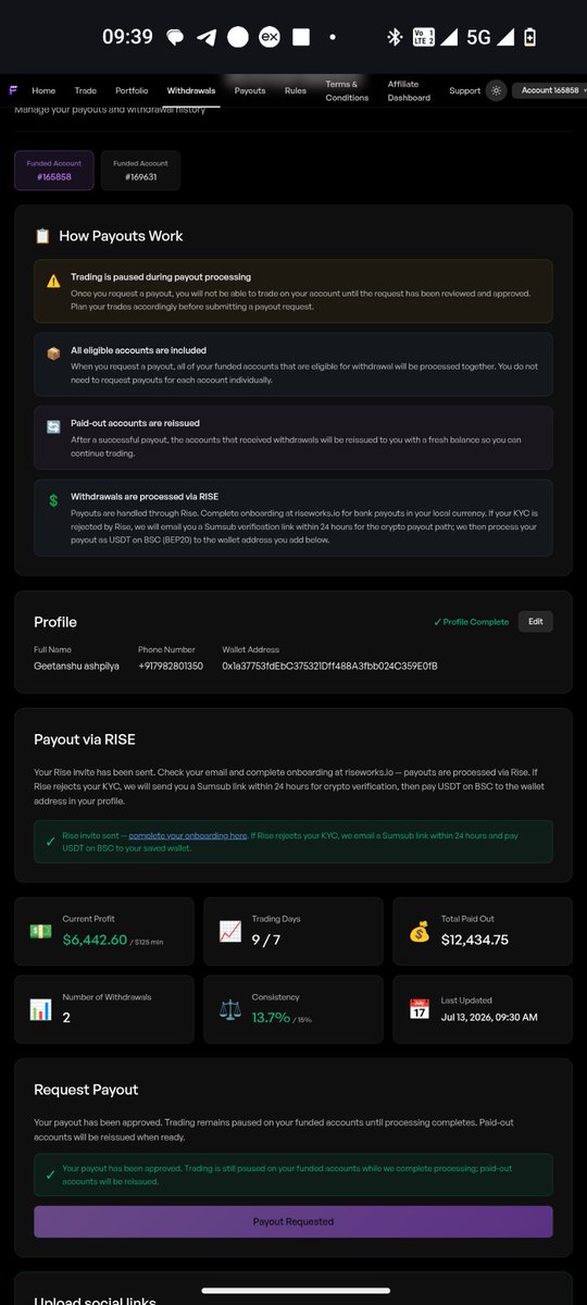 InstagramP8102's tweet photo. @thefundedroom 
Finally after long hardwork. Payout is approved. 
That too for a big amount!

First 2 payouts were received very early after that it has been a long journey. Multiple blown accounts. Almost blew all the payouts, but after a long journey receiving this 3rd payout. https://t.co/XaiOZjJci6