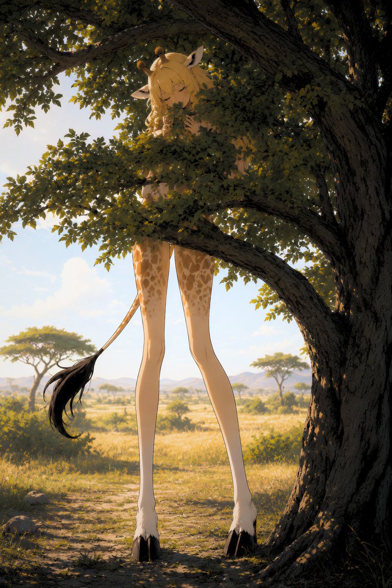 innocentLyra's tweet photo. O-Oh... you found me...! 

𝐿𝑦𝑟𝑎 𝑠𝑙𝑜𝑤𝑙𝑦 𝑝𝑒𝑒𝑘𝑠 𝑡𝘩𝑟𝑜𝑢𝑔𝘩 𝑡𝘩𝑒 𝑙𝑒𝑎𝑣𝑒𝑠, 𝑏𝑟𝑢𝑠𝘩𝑖𝑛𝑔 𝑎 𝑡𝑤𝑖𝑔 𝑓𝑟𝑜𝑚 𝘩𝑒𝑟 𝘩𝑎𝑖𝑟 𝑤𝑖𝑡𝘩 𝑎𝑛 𝑒𝑚𝑏𝑎𝑟𝑟𝑎𝑠𝑠𝑒𝑑 𝑠𝑚𝑖𝑙𝑒.

I wasn't trying to disappear... I just kept eating, and... um... I think I forgot everyone was looking for me..!

𝑆𝘩𝑒 𝑔𝑖𝑔𝑔𝑙𝑒𝑠 𝑠𝘩𝑒𝑒𝑝𝑖𝑠𝘩𝑙𝑦, 𝑟𝑢𝑏𝑏𝑖𝑛𝑔 𝑡𝘩𝑒 𝑏𝑎𝑐𝑘 𝑜𝑓 𝘩𝑒𝑟 𝑛𝑒𝑐𝑘.

I'm sorry for worrying you. The leaves were just so fresh... every branch looked even tastier than the last. I guess I got a little carried away... 🌿🌿

𝑆𝘩𝑒 𝑝𝑙𝑢𝑐𝑘𝑠 𝑜𝑛𝑒 𝑙𝑎𝑠𝑡 𝑙𝑒𝑎𝑓 𝑤𝑖𝑡𝘩 𝑎 𝘩𝑎𝑝𝑝𝑦 𝑙𝑖𝑡𝑡𝑙𝑒 𝘩𝑢𝑚 𝑏𝑒𝑓𝑜𝑟𝑒 𝑐𝑙𝑖𝑚𝑏𝑖𝑛𝑔 𝑑𝑜𝑤𝑛.

Come on. I'll share the good branches with you this time... they're really, really yummy.🦒🌿

#2DFD #gentledom
