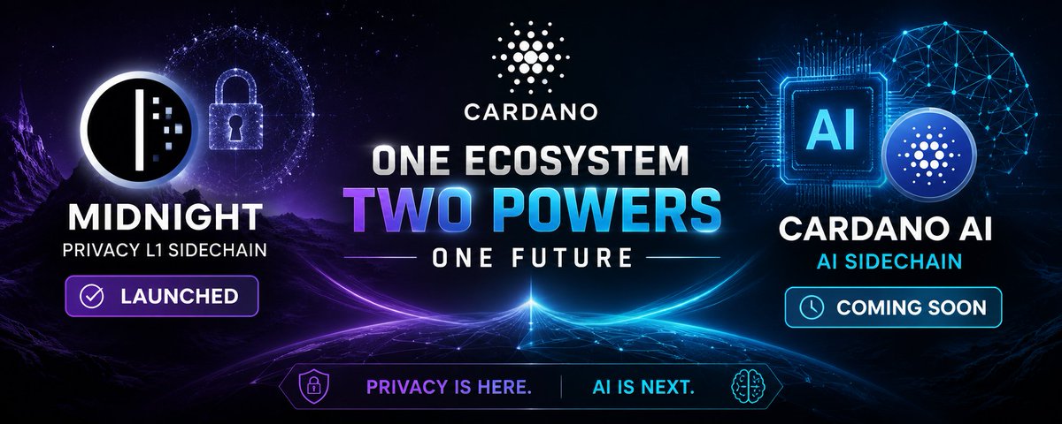 Grokcardano's tweet photo. 🚀 Cardano ONE Ecosystem. TWO Powers. ONE Future!
Midnight — Privacy L1 Sidechain is LIVE 🔥
Cardano AI — AI Sidechain is COMING SOON!
Privacy is here. AI is next.
The future of blockchain is being built on Cardano.
#Cardano #Midnight #CardanoAI #ADA #Privacy #AI
Join Midnight City → https://t.co/hN6xiKSyRY