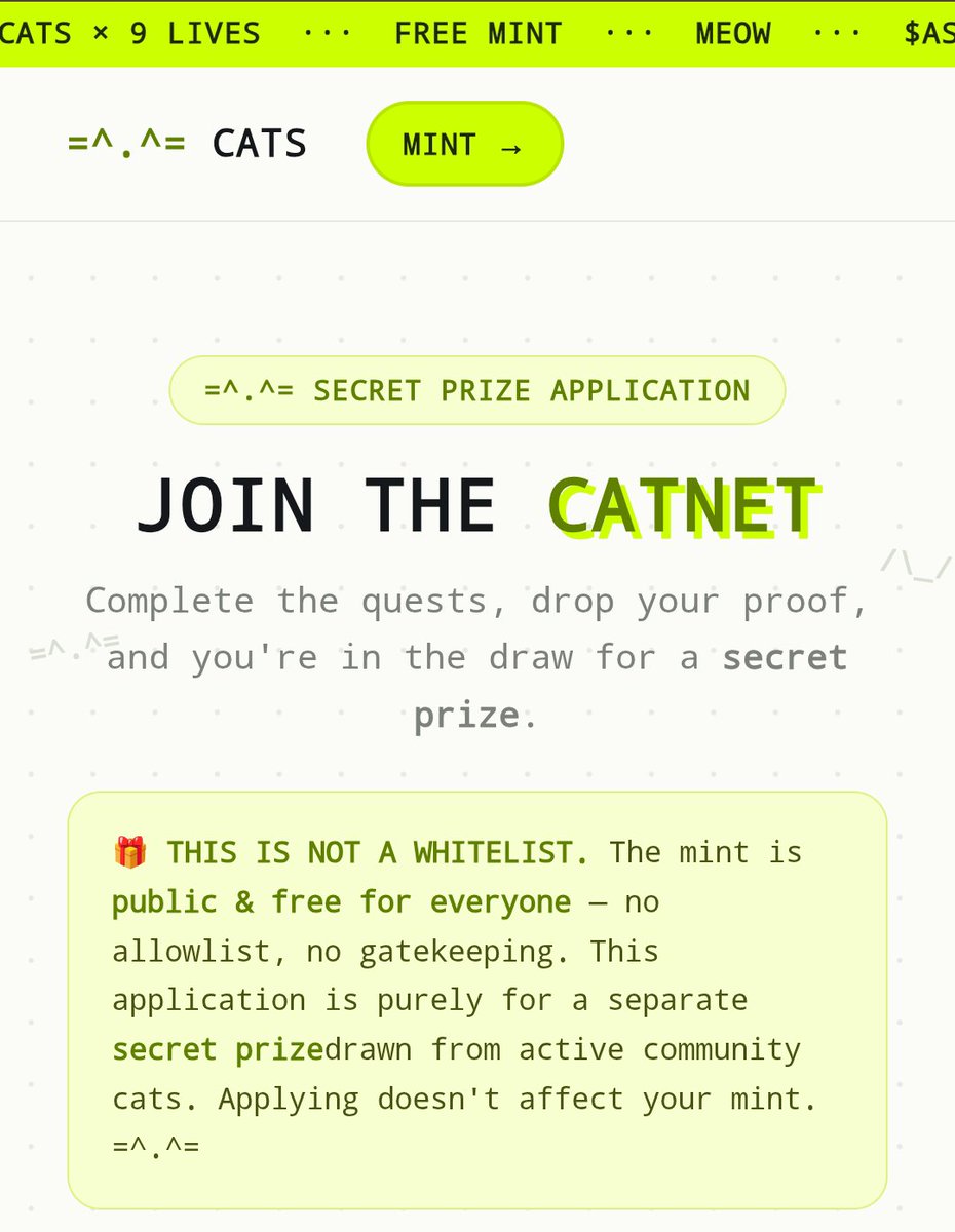 lost_word_x's tweet photo. Just spotted some fresh alpha on the Robinhood Chain: @ASCIIcats_. Thought it might be up your alley!
​I already submitted my application for the secret reward here:
🔗 https://t.co/TkAM1KRhRD
​The public mint is dropping soon (exact date TBA). Here are the quick https://t.co/ayqLZCJUt9