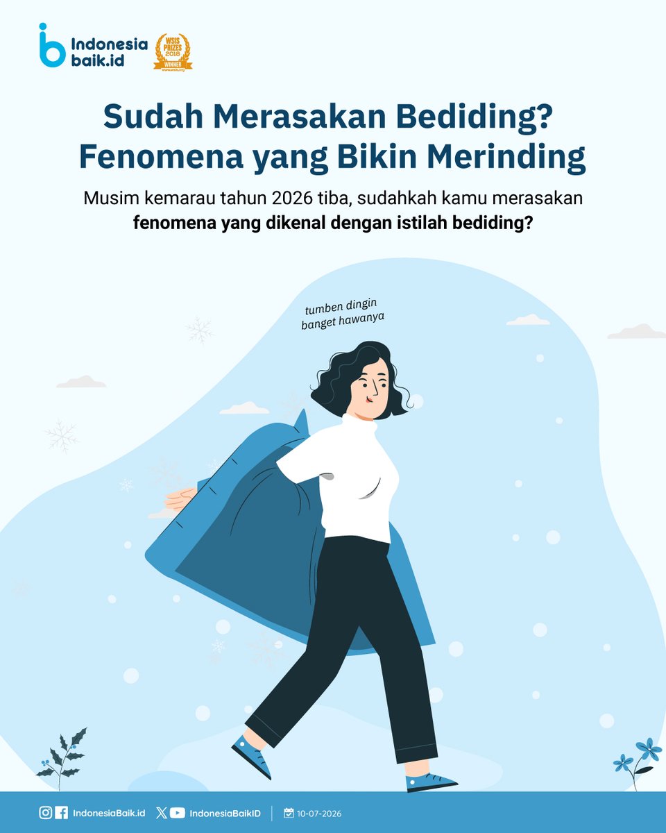IndonesiaBaikId's tweet photo. Belakangan ini malam terasa lebih dingin dari biasanya nggak sih, SohIB?
Atau memang karena lagi sering sendiri aja makanya terasa dingin? Awokwok😝

Bercanda ya....😁
Bisa jadi SohIB sedang merasakan #Bediding

Yuk, simak informasinya!

#IndonesiaBaik #Iklim #Cuaca #Kemarau https://t.co/8lk8dxMZw1