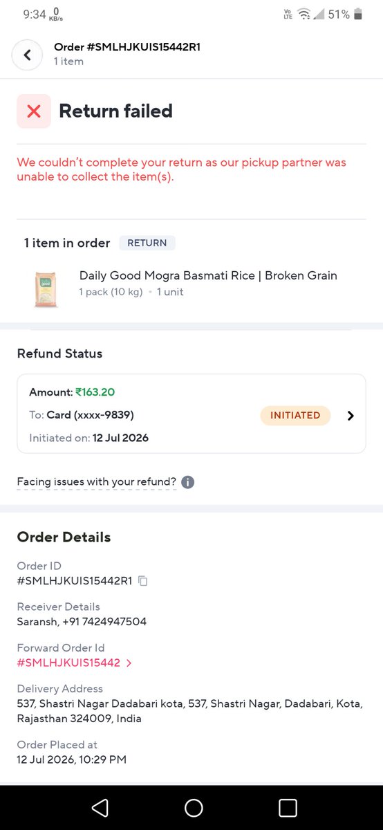 Saransh7715's tweet photo. Hey @ZeptoNow @zeptocares , rice arrived contaminated with chemical detergent. Grievance Officer approved return, but dark store manager denied it &amp; threatened rider with salary deduction! Issue my refund immediately!
@aadit_palicha
Order ID: #SMLHJKUIS15442 https://t.co/xh0O6lvDxC
