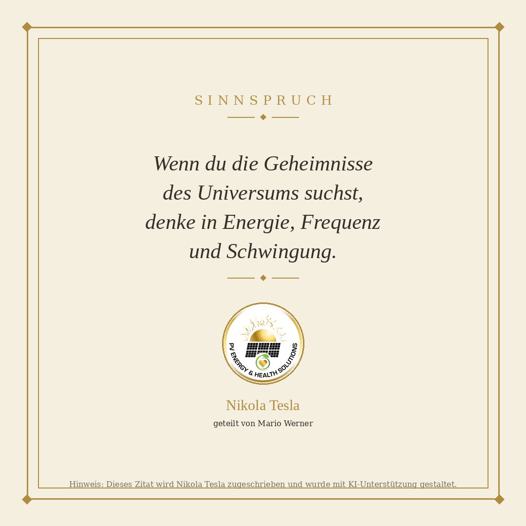 ehs_pn's tweet photo. ⚡️ Energie ist mehr als Strom, Gas, PV oder Wärmepumpe – sie ist Mindset.

„Wenn du die Geheimnisse des Universums suchst, denke in Energie, Frequenz und Schwingung.“ – Nikola Tesla 

Denn jeder Gedanke und jedes Gefühl sind bereits Energie und erschaffen somit unsere Zukunft! 🙏 https://t.co/SAa9RshX7E