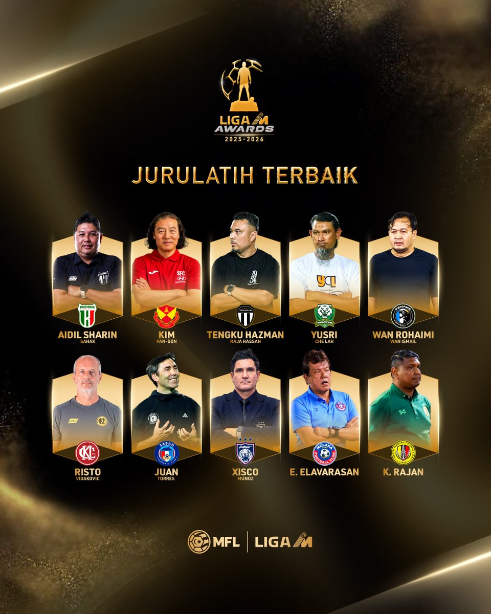 MFL_MY's tweet photo. CALON LIGA M AWARDS 2025-2026🌟

KATEGORI: JURULATIH TERBAIK 🌍🏆

Siapakah yang paling wajar merangkul gelaran Jurulatih Terbaik musim ini?

#LigaMAwards #LMA25-26 #LigaMalaysia #DemiLigaKita https://t.co/eBbvAp9yys