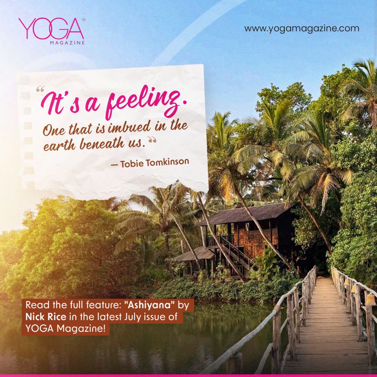 myyogamagazine's tweet photo. “It's a feeling. One that is imbued in the earth beneath us.”

Discover Ashiyana by Nick Rice in the latest July issue of YOGA Magazine—a reflection on nature, belonging, and the places that nourish the soul.

#YogaMagazine #Ashiyana #MindfulLiving https://t.co/w1M2Qs8MbD