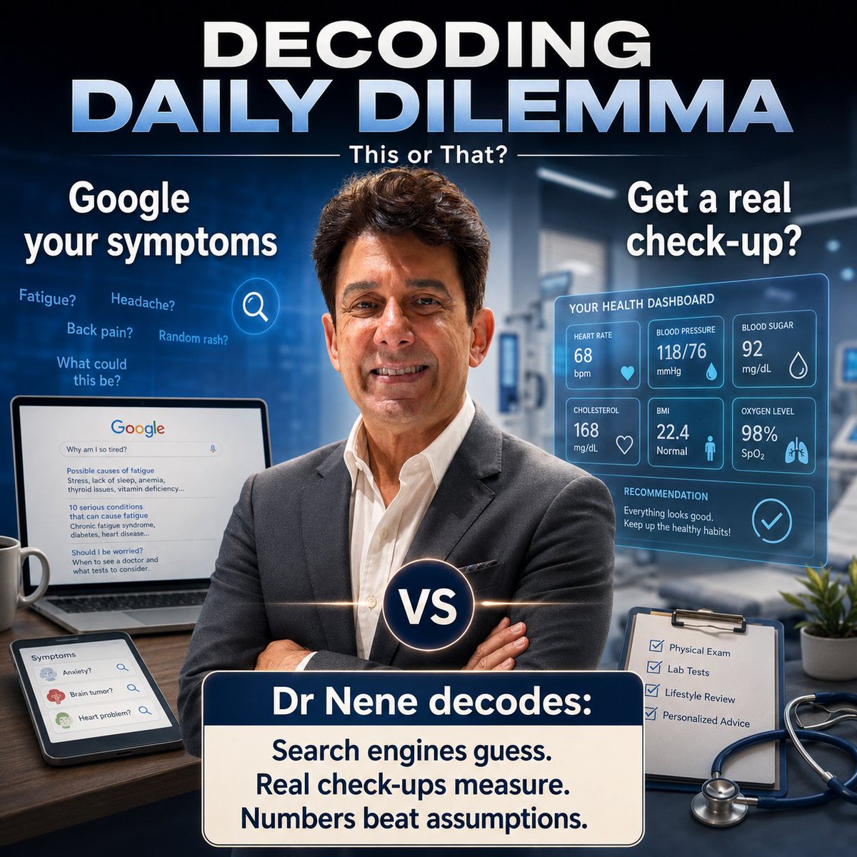 DoctorNene's tweet photo. Search engines can inform.
They cannot examine, measure, or understand your full context.
Don’t let anxiety diagnose you.
Let numbers, history, and proper evaluation guide you.
#DecodingDailyDilemma #PreventiveHealth #HealthAwareness #DoctorAdvice #Longevity https://t.co/EjGPLnMbn5