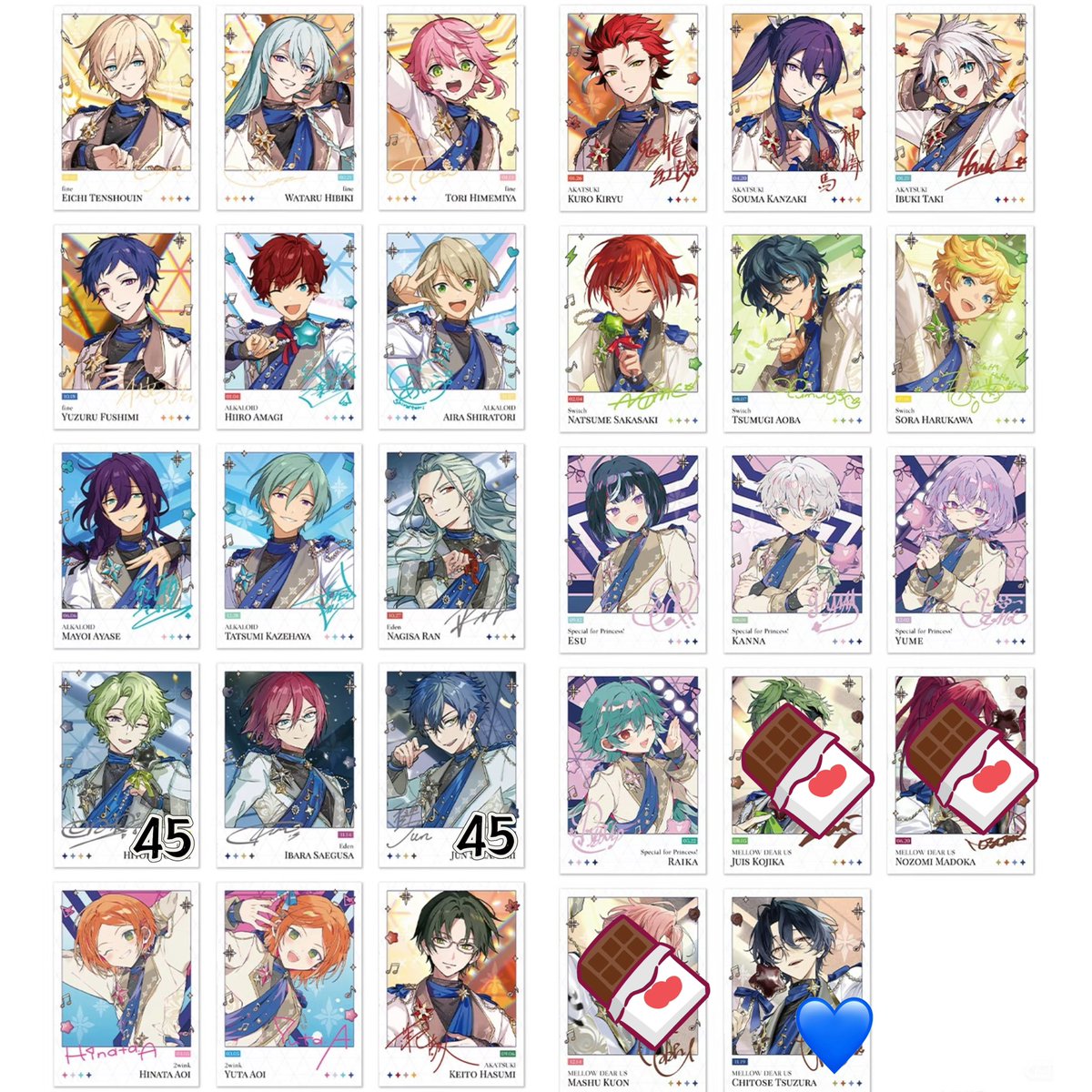 STARRY10206's tweet photo. 譲渡 /交換｜あんスタ 中国 10周年記念 聚光舞台 チェキ風カード ポラロイド 50box クリカカード12box

譲> 画像

求> チトセ or 
　　カード180円/枚 クリカ200円/枚

まとめて優先
お品代のみ先払い
お気軽にお声掛けください https://t.co/2CRIutCoXk
