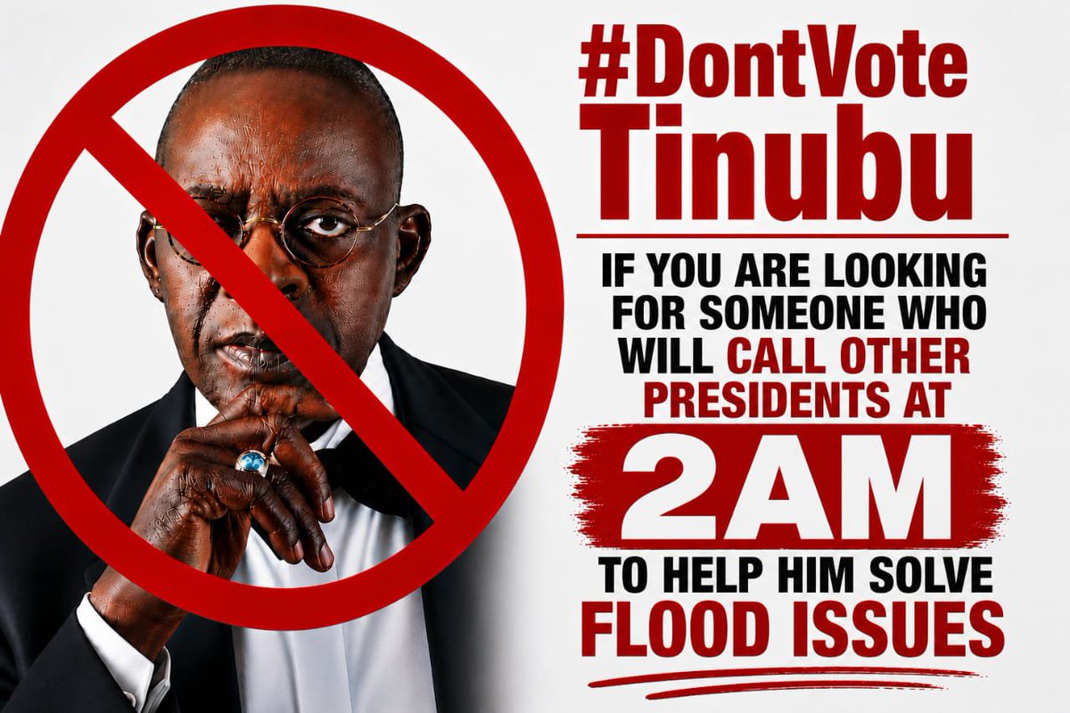 Bayo_Bilisi's tweet photo. #DontVoteTinubu if you are looking for someone who will call other presidents at 2am to help him solve flood issues.

Is that not nice? https://t.co/Jqrm3iwxND