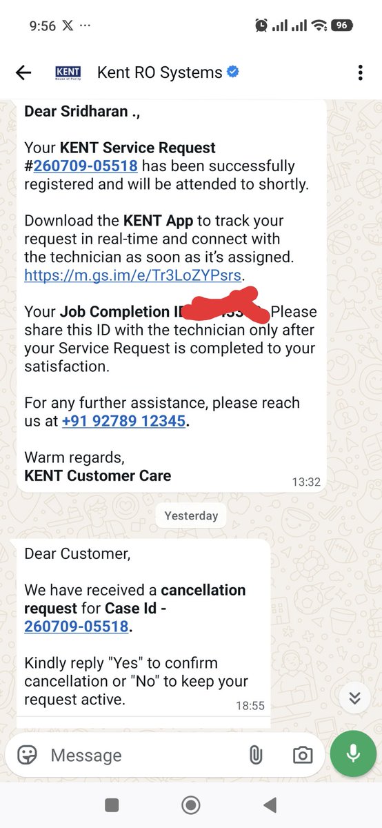maddydilip's tweet photo. Raised service request for Kent bathroom water softener.receiving msg in Whatsapp daily for cancellation request while nobody contacted me or Serviced my product.This is how Kent customer service exists.Never buy kent products &amp; waste ur money. @amazonIN
@Flipkart @KentROSystems https://t.co/mQIlqECtva