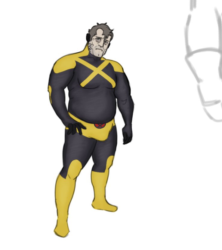 B10_ch3m1cal's tweet photo. Local weird fat guy forced into spandex; doesn’t like it very much. 

#xmen #xmenoc #oc https://t.co/i1JMzB7oPw