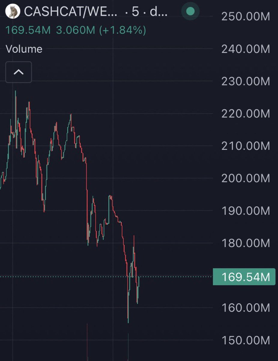 cryptogains555's tweet photo. Holy shit. 

100M wiped off $CASHCAT in the last few hours. 

Profit taking is happening and big players are looking for the next generational opportunity. 

My bet it is on $WISHBONE

What’s yours? https://t.co/6h6gXsGJsP