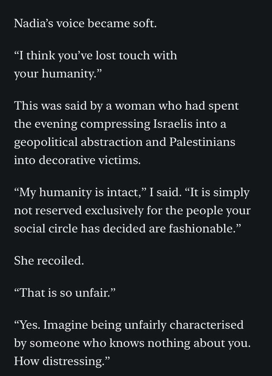 KathrynPaisner's tweet photo. The New Yorker doesn’t deserve this incredible piece, and would never print it.

Everyone who has suffered through this kind of insufferable conversation will LOL.

The accusation of caring overmuch about facts is one of my favorite compliments, too.

https://t.co/RwMVKFrIRS https://t.co/YNhnM87rtq