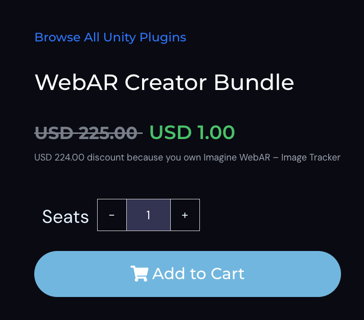ImagineWebAR's tweet photo. At last, added this store feature — discounts based on the products you already own.

Unity has something similar with lite/major upgrades, but I’m taking it a step further by showing the specific asset that gave you the discount.

No more guessing why you got a different price. https://t.co/7gGji5P7gz