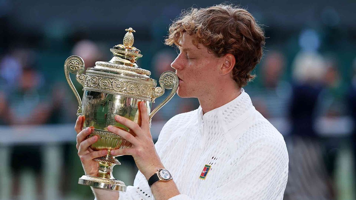 rishabh_1844's tweet photo. 🏆 Jannik Sinner does it again! 🎾

The World No. 1 battled back from a set down to defeat Alexander Zverev 6-7(7), 7-6(2), 6-3, 6-4 and successfully defend his Wimbledon title at Centre Court.

A champion's comeback. A champion's mentality. 👏

#Wimbledon #JannikSinner #Tennis https://t.co/cvFZU3kvNq