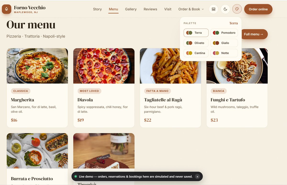 _STARAZURE's tweet photo. Latest Restaurant Website &amp; Menu Design Inspiration - July 2026 Edition

Get it for free at https://t.co/vukDZ1qCLV

6 Palette Colors

Commission Free Ordering

Track Your Customers &amp; Nudge Them to Come Back

AI Menu &amp; Analytics

8 Languages Translation

10K Views Free Per Month https://t.co/8LHeZhCIYP