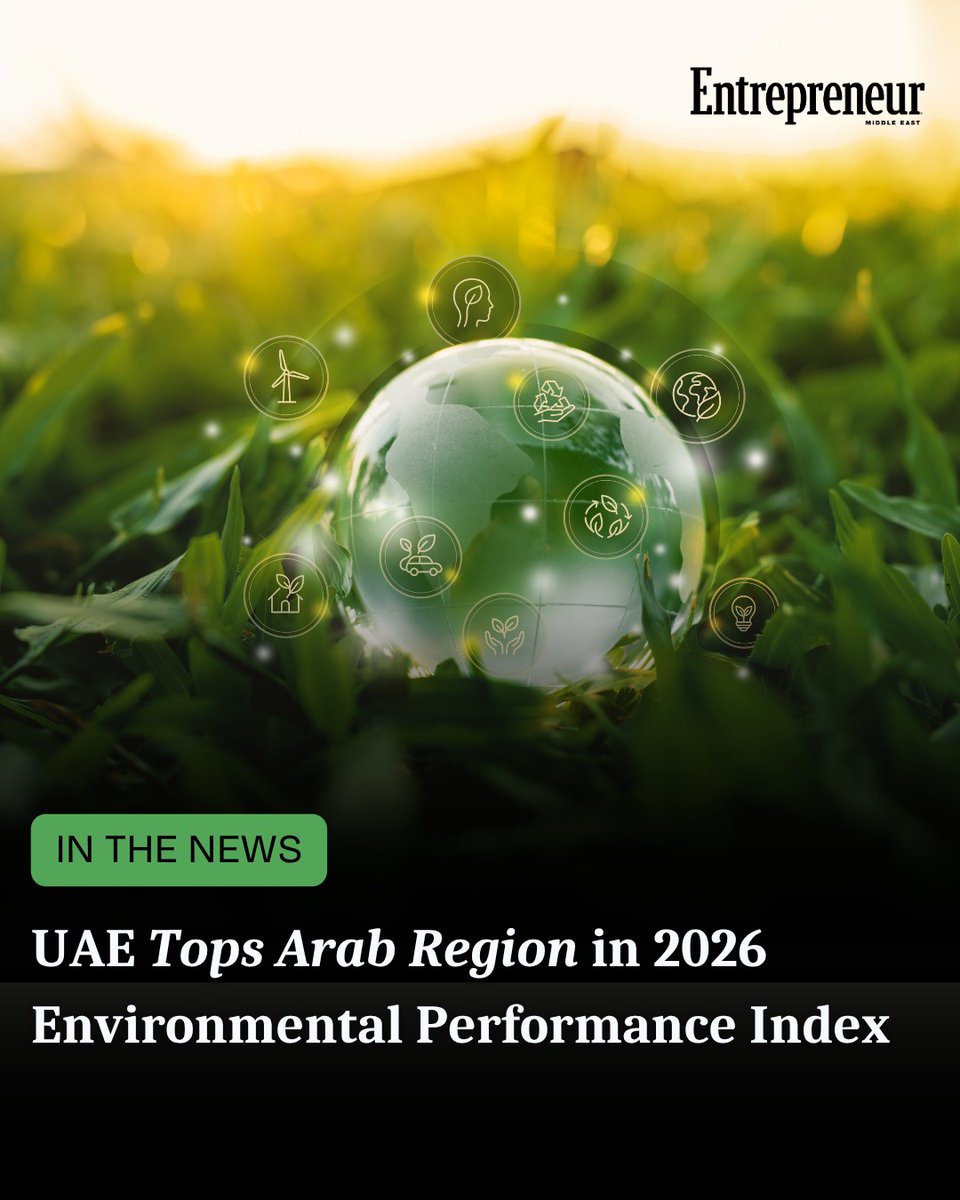EntMagazineME's tweet photo. The #UAE ranked first among Arab countries in the 2026 Environmental Performance Index (EPI), according to the latest report, which evaluates countries across #environmentalhealth, ecosystem vitality, and climate change.

The 2026 index assesses countries using 47 performance indicators across 12 issue categories and three policy objectives: Environmental Health, Ecosystem Vitality, and #ClimateChange.

According to the report, the UAE’s performance reflects progress across several environmental indicators, supported by investments in environmental infrastructure, regulatory frameworks, and the use of #technology to improve environmental data and monitoring.

The UAE recorded a score of 100 for waste management, ranking first globally in that category. It also received a score of 100 for bottom trawling fisheries, indicating that bottom trawling does not occur within the country’s maritime zones.

Read more HERE: https://t.co/3Q0W2MeLN6