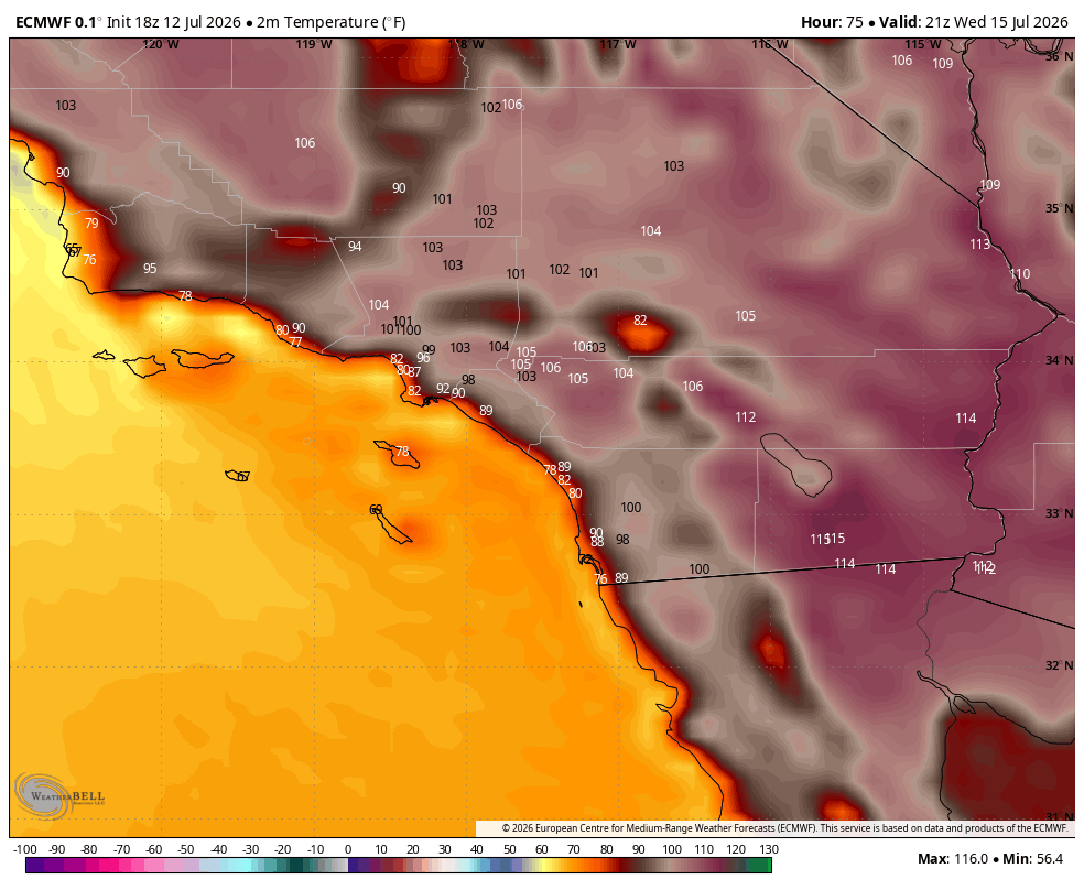 InfernoWatch24's tweet photo. Hello followers, I hope you are all doing well. The long-awaited forecast for the upcoming #heatwave is here!
Below, I will go over what the temperatures are, where it will be the hottest, and the potential #firewx ramifications.
Temperatures:
First off, the weather models have been highly consistent, showing upper-90°F temperatures for a majority of the week.
The highest temperatures look to be centered in the Inland Empire and the deserts east of the mountains. The areas expected to experience the most widespread intense heat are Riverside and San Bernardino counties, where temperatures look to hover anywhere from 100°F to 106°F. Coast-facing slopes could see temperatures ranging from 89°F to 98°F.
Wednesday through Thursday look to be the hottest days of the week.
Humidities:
Coinciding with the peak heat mid-week, the humidity looks to be low around the same time frame: humidities, or RH values, look to hover around the 20-40% range on coast-facing mountains. However, the further you go Inland toward the Inland Empire and the deserts, humidity values drop into the 13-20% range.
Wind:
Winds during this #heatwave looks to be pretty mild with sustained winds down by the coast around 5-8 mph gusting up to about 15-20 mph coming out of the southwest (SW).
With the Inland Empire being encapsulated with mountains, the coastal winds may to force their way into inland areas and deserts: sustained winds look to be 10-13 mph with higher speeds of 16 mph in localized areas of the Antelope Valley and eastern Kern County. Gusts in the IE look to be around 23-24 mph with localized gusts of 28-32 mph.
Fire Weather:
Widespread signifiant fire concerns look be low risk per the NIFC. However there is an important caveat: the risk of a fire becoming an aggressive, fast-moving incident locally remains elevated due to hyper-local weather alignments.
The Inland Empire is most at risk because coastal winds often act as what I refer to as a "Reverse Santa Ana Wind event": where the coastal winds become stronger on the desert or east facing side of the Santa Ana Mountains.
The #BainFire serves as a recent example of this type of setup. That incident showed how effectively localized onshore gusts and low inland RH can drive a fire when temperature's peak, highlighting the ground-level risks despite low risk forecast.
Conclusion/Summary:
To recap, this upcoming mid-week heatwave brings a highly volatile combination of triple-digit temperatures up to 106°F, critically low inland humidity down to 13–20%, and localized afternoon gusts pushing 23–32 mph through mountain gaps. This terrain-driven "reverse Santa Ana" setup has the perfect alignment to rapidly accelerate a new ignition out of the gate, much like the dynamics observed during the #BainFire
While regional maps show low risk, the ground reality in the Inland Empire next week will be highly receptive to fires. Practice situational awareness, avoid activities that create sparks, and stay tuned for live updates if any smoke columns appear. Stay safe out there, everyone.
Over and out,
InfernoWatch