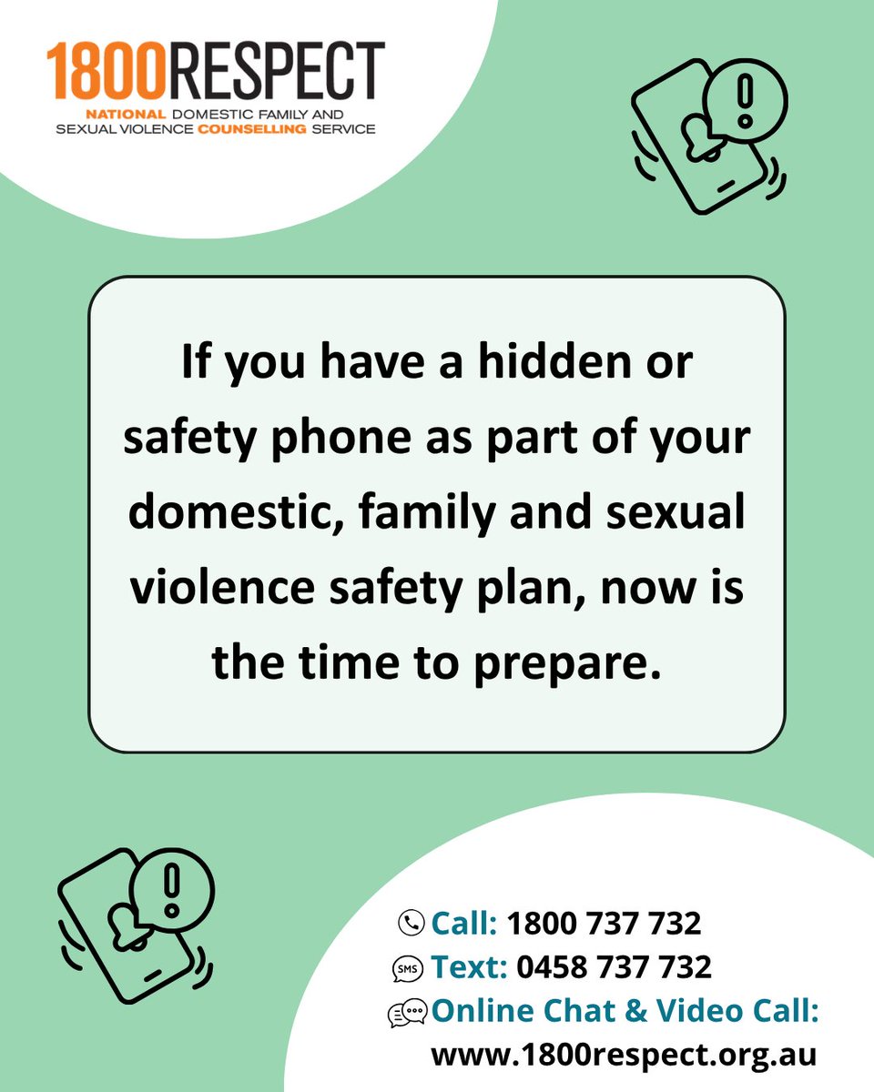 1800RESPECT's tweet photo. The national emergency alert test will take place on 27 July 2026.

All compatible devices (such as phones and tablets) across Australia will receive a loud test alert. The sound will play even if devices are on silent or ‘do not disturb’.

If you have a hidden or safety phone as part of your domestic, family and sexual violence safety plan, there are steps you can take to prepare.

If you’re unsure what option is safest for you, 1800RESPECT is here to help.

📞 Call 1800 737 732 
📱 Text 0458 737 732 
💻 Visit https://t.co/65chOxKh8h for online chat and video call services

#1800RESPECT #safetyplanning #domesticviolence #safetyphone #counselling #support #familyviolence