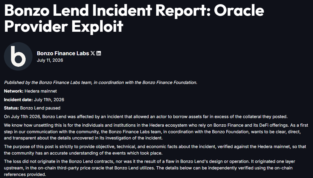 CryptoEducStan's tweet photo. Hedera lending protocol Bonzo Lend drained ~$9M after attacker used flawed Supra oracle verifier to push massively inflated SAUCE price. Second wallet takes $1M but claims white-hat return. Oracle vulnerability exploited. hedera-hashgraph:native https://t.co/TEkYZdPOd2