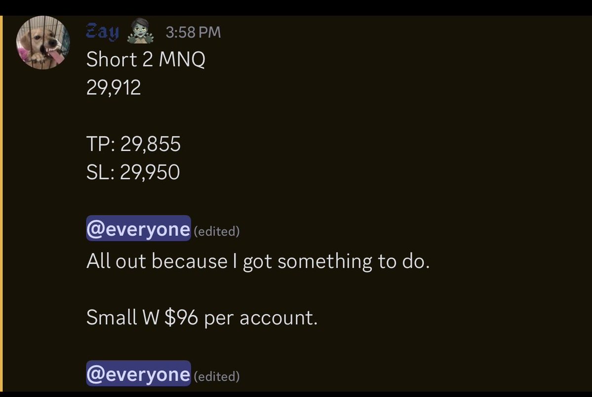 FuturesZay's tweet photo. Alerted my first trade for free in my discord. It was a small win but it ended up hitting my full TP after I got out. 

I only got out because I had somewhere to be but overall a beautiful trade in Asia session. 

Completely free. Link in bio. 

#Trading #Discord #Futures https://t.co/6lO3mSUeyw
