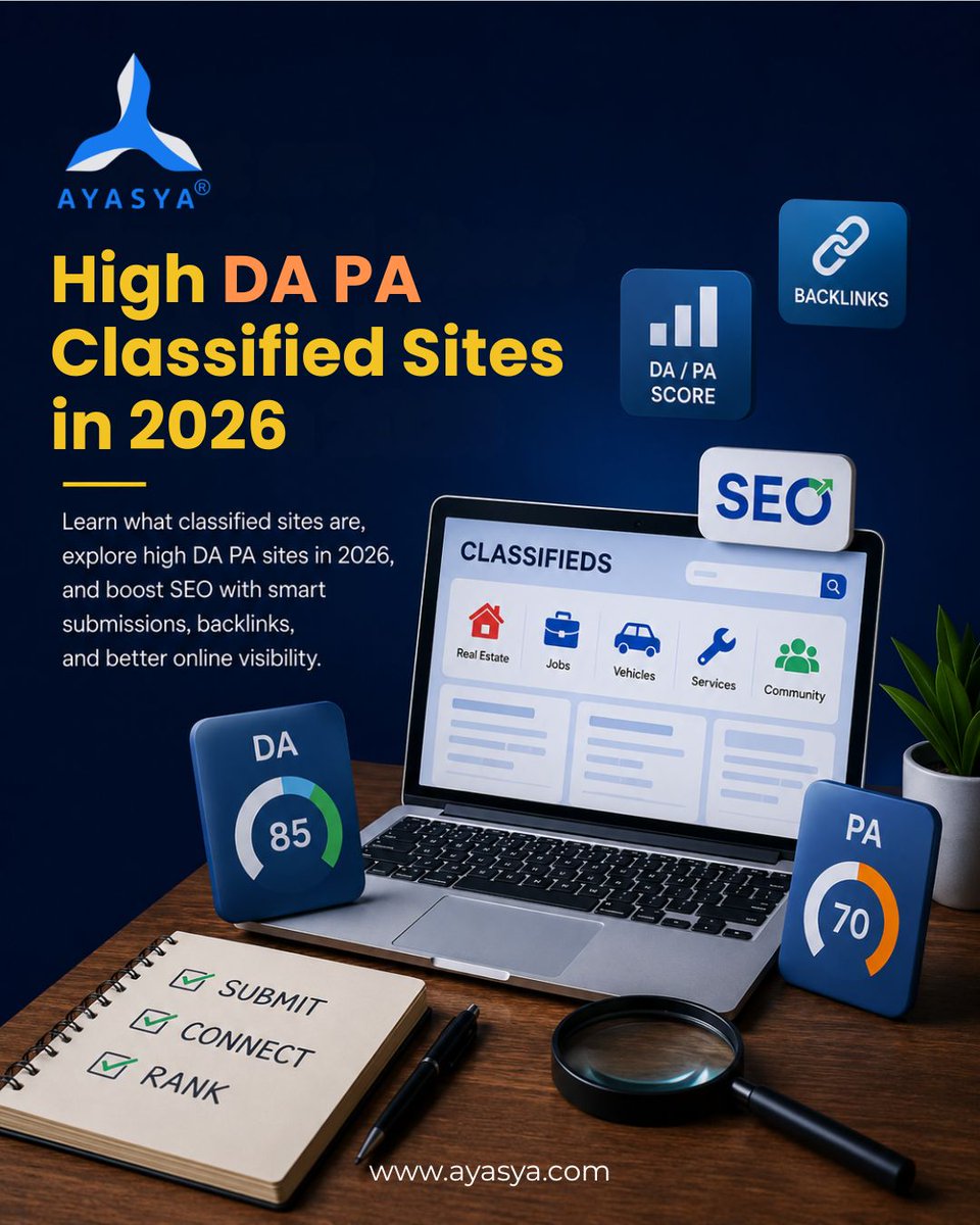 ayasyadigital's tweet photo. π Want to improve your SEO with quality backlinks? Learn how High DA & PA classified sites can boost your website's authority, visibility, and organic traffic in 2026.
π Read more: https://t.co/RjTHuJ4LQs
#SEO #Backlinks #OffPageSEO #DigitalMarketing #LinkBuilding #SEOTips https://t.co/wwZz93BlKK