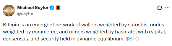 CryptoEducStan's tweet photo. Saylor on Bitcoin: Emergent network of wallets (weighted by sats), nodes (commerce), and miners (hashrate) in dynamic equilibrium of capital, consensus, and security. BTC architecture in focus. bitcoin:native https://t.co/TdEjhMsLow