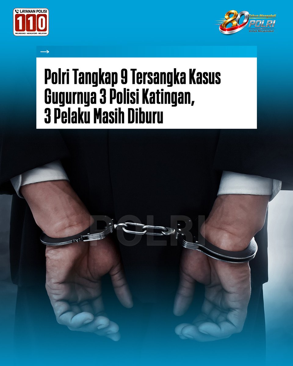 Polres_ME's tweet photo. Polri mengamankan sembilan tersangka yang berkaitan dengan gugurnya tiga personel Satuan Reserse Narkoba Polres Katingan, Kalimantan Tengah. Sementara 3 anggota sindikat narkoba yg diduga terlibat dalam penganiayaan hingga menyebabkan gugurnya tiga polisi masih berstatus buronan https://t.co/KzKdz81KBO