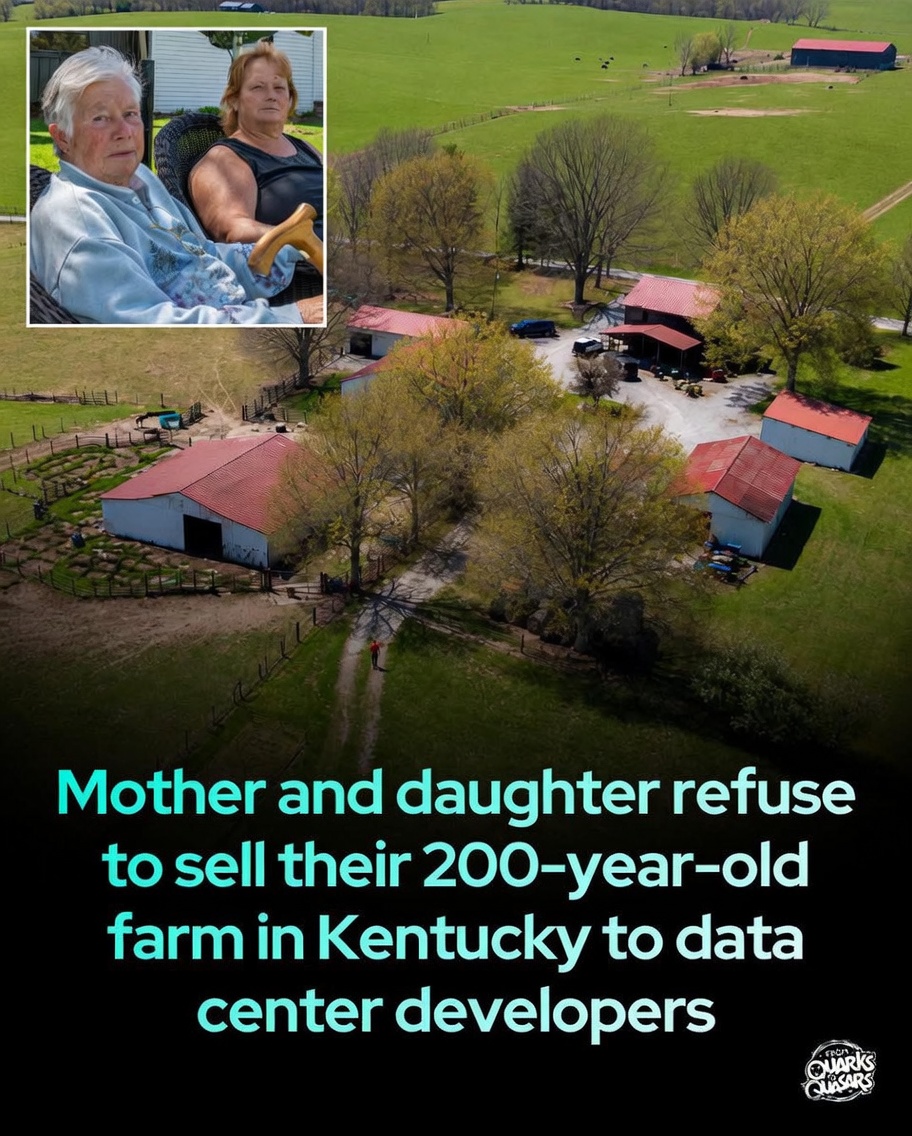 ValerieAnne1970's tweet photo. They’re coming for our family farms — and this time it’s for an AI data center! 

Ida Huddleston and her daughter Delsia Bare are fighting in court to save their 1,200-acre ancestral farm in Maysville, Kentucky from being seized and turned into a massive industrial data center complex. 

This land has fed their family, raised livestock, grown crops, and buried loved ones for over two centuries. Now greedy developers backed by a mysterious Fortune 100 company want to bulldoze it all — demanding massive power, water, and infrastructure that will destroy the rural community forever. 

Families are already being evicted. Farmland is vanishing. Our food supply and way of life are under threat while Big Tech gobbles up America’s heartland. 

Huddleston and Bare say they are not leaving.

“Money don’t mean anything if you don’t have food, water and can’t breathe,” Huddleston said. “And they’re not making any more land.”