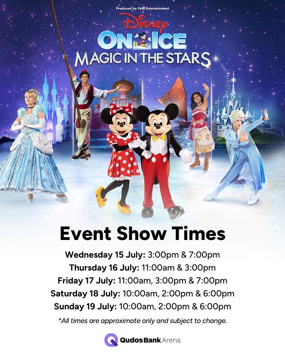 afterpayarena's tweet photo. Magic In The Stars by @DisneyOnIce is skating into Qudos Bank Arena from this Wednesday 15 - Sunday 19 July, bringing beloved Disney stories to life on ice.

Here's all the information you need to know before your visit.

Tickets are still available via https://t.co/hZgbOSFKYV https://t.co/9mVzXDO2Vj
