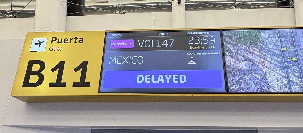 danilopan's tweet photo. @viajaVolaris no actualiza la información de salida en perjuicio de los usuarios vuelo 147 informó sobre demora y en pizarra que abordaje es 22:54 llegas a la Sala y dice que es 23:14 @Profeco https://t.co/8tzQdJxuNT