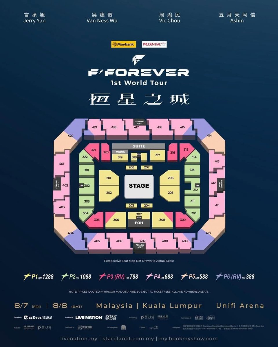 TicketsAlertJP's tweet photo. 🪧 **F✦FOREVER 1st World Tour <恒星之城> IN KUALA LUMPUR** 🇲🇾✨
💎 チケッティング代行 / 在庫販売 💎
📅 日時（現地時間）
▪ 2026年8月7日 金曜日 20:00
▪ 2026年8月8日 土曜日 20:00
📅 チケッティングスケジュール（現地時間）
▪ Maybank & Prudential 会員先行：2026年6月23日 火曜日 12:00 〜 18:00
▪ Live Nation 会員先行：2026年6月24日 水曜日 12:00 〜 23:59
▪ 一般発��（BookMyShow）：2026年6月25日 木曜日 12:00 〜
🏟️ 会場
▪ UNIFI ARENA（マレーシア・クアラルンプール ／ 旧 Axiata Arena）
🎟️ プレミアム受付枠
💎 P1席（RM 1,288エリア）
　- 360度センターステージの目の前！最前方アリーナ最優先席（201〜208ブロック等、最良セクション対応）
　- メンバーを驚くほどの至近距離で観られるプレミアムシート（良席リクエスト可能）
💺 P2席 / P4席 / P5席（指定席）
　- 1階スタンド前方席、および2階スタンド中央寄り正面良席（301〜314ブロック等対応）
　- 360度ステージ全体を見渡せる視界良好席（連番・通路側対応可能）
🌟 在庫状況：各種先行・一般販売分 プレミアム枠確保（単番・連番対応可能）
🌟 F✦FOREVERの記念すべき1stワールドツアー『恒星之城』マレーシア・クアラルンプール公演！
🌟 圧巻の360度センターステージ構造に合わせ、メンバーを至近距離で拝める最前方P1席から、ステージ全体を綺麗に見渡せるスタンド正面良席まで、特別な座席枠を多数確保しております。
✅ 安心のサポート体制
✔︎ BookMyShow 実名認証およびチケッティング代行・購入サポート
✔︎ 各種先行（Maybank / Prudential / Live Nation）の認証・枠確保サポート対応
✔︎ 360度ステージ特有の座席構��に合わせた最適な良席配置＆年齢制限等の事前案内
✔︎ チケット確保から当日のご入場まで完全サポート
▲ご購入が確定し、即時お支払いおよびチケット確保の準備が整った方のみDMにてご連絡ください。
▲ご希望の日程・座席カテゴリー（P1〜P6）・枚数・ご予算の明記をお願いいたします。記載のないDMには返信いたしません。
✉ 購入・お見積もりはDMまで ✉
#WTS #チケット代行 #チケッティング代行 #チケッティング #代理チケッティング #代理購入 #マレーシア代行 #クアラルンプール代行 #海外コン代行 #CPOP代行 #FFOREVER #F4 #流星花園 #JerryYan #言承旭 #ジェリーイェン #VanNessWu #呉建豪 #ヴァネスウー #VicChou #周渝民 #ヴィックチョウ #Ashin #五月天 #阿信 #アシン #恒星之城 #クアラルンプールコン #マレーシアコン #海外コン #遠征 #台湾ポップス #CPOP #華流 #UNIFIARENA #AxiataArena #チケット譲渡 #チケット譲 #チケお譲り #チケトレ #FFOREVER譲 #FFOREVERチケット #F4譲 #티켓대행 #양도 #WTS_FFOREVER