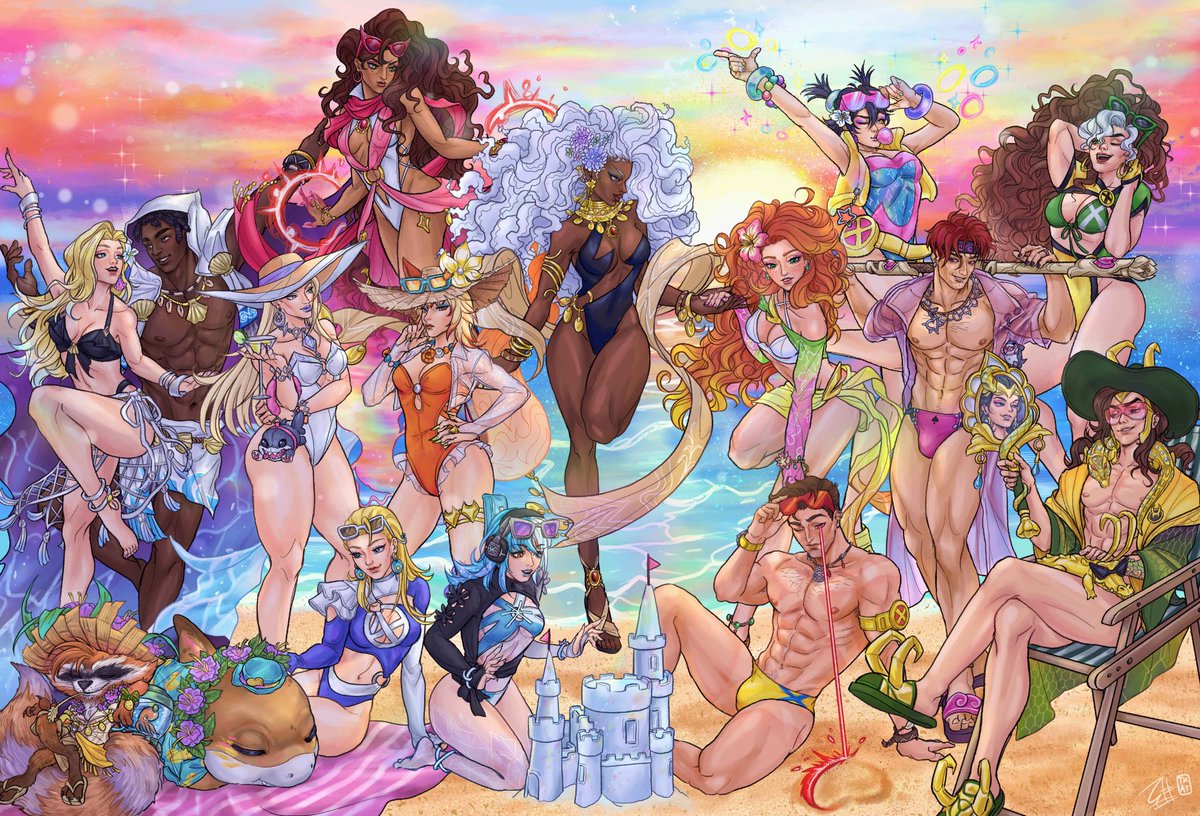 tkattkat's tweet photo. Drew all my mains for @neo_jpeg 's  summer art contest!! had to design some of the skins 🤠🌈
#MarvelRivals #RivalsCreate #RivalsSummer https://t.co/X3QBaOBSPX