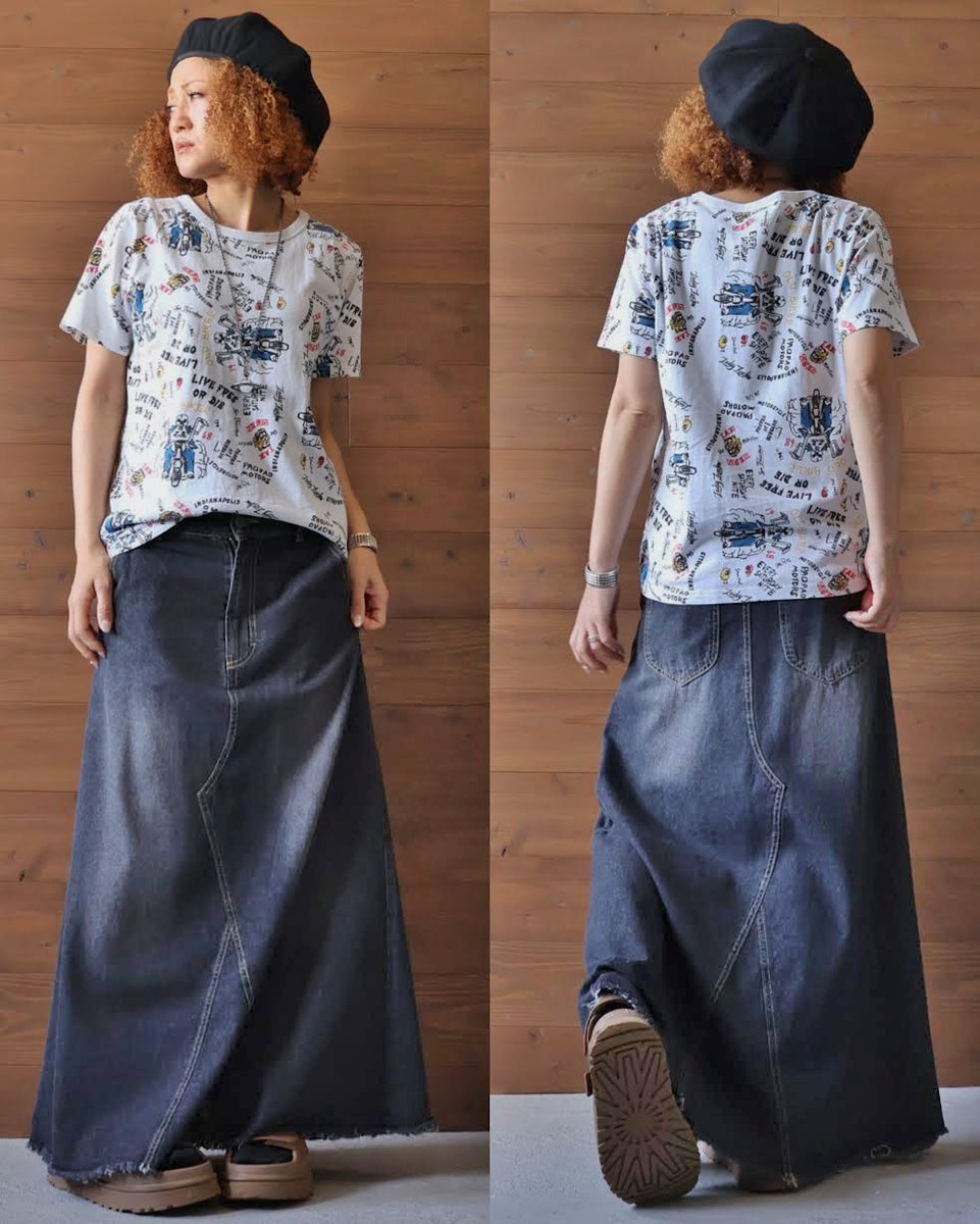 pao6939's tweet photo. PAO嫁コーデ。
tops：https://t.co/tmAdCB5Al1
bottoms：https://t.co/EYDCi7EWSf

#PAOPAO #アメカジ #落書き風tシャツ #総柄tシャツ #デニムマキシスカート https://t.co/L7nHxKMQif