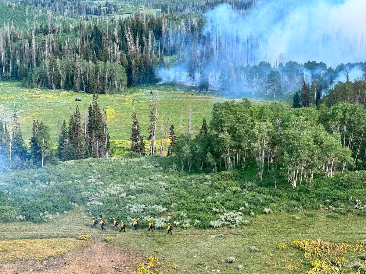 UtahWildfire's tweet photo. #BuckBasinFire on the Heber-Kamas Ranger District is located approximately 4 to 5 miles northwest of Currant Creek Reservoir, east side of the Currant Creek Road FS083 and south of Red Mtn Road FS080. Fire is approximately 61 acres in patches of timber. Resources on scene: two engines, one Type 3 and one type 1 helicopters, one single engine air tanker (SEAT). One 20 person hand crew has been ordered. Cause: lightning. At this time, there are no reported threats to structures or communities. Smoke is visible from Highway 40 and 35 and surrounding areas please do not report. #buckbasinfire