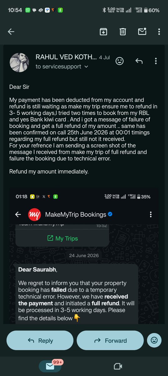 rahulvedkothari's tweet photo. We are extremely disappointed with our experience with @MakeMyTrip.

Our booking was cancelled, yet even after 20 days, our refund has not been processed. Despite repeated calls, emails, and follow-ups, we have neither received a satisfactory response for refund 

#MakeMyTrip https://t.co/maSKXlPcMf