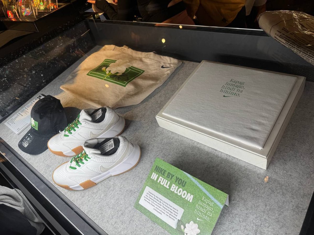 philstarlife's tweet photo. A closer look at the newest additions to Nike By You: In Full Bloom, inspired by Alex Eala's journey and the sampaguita, the Philippines' national flower.

The expanded collection includes a new T-shirt featuring Eala's own words, "Kapag lumago, hindi na hihinto," alongside custom sneakers, a cap, and a tote bag.