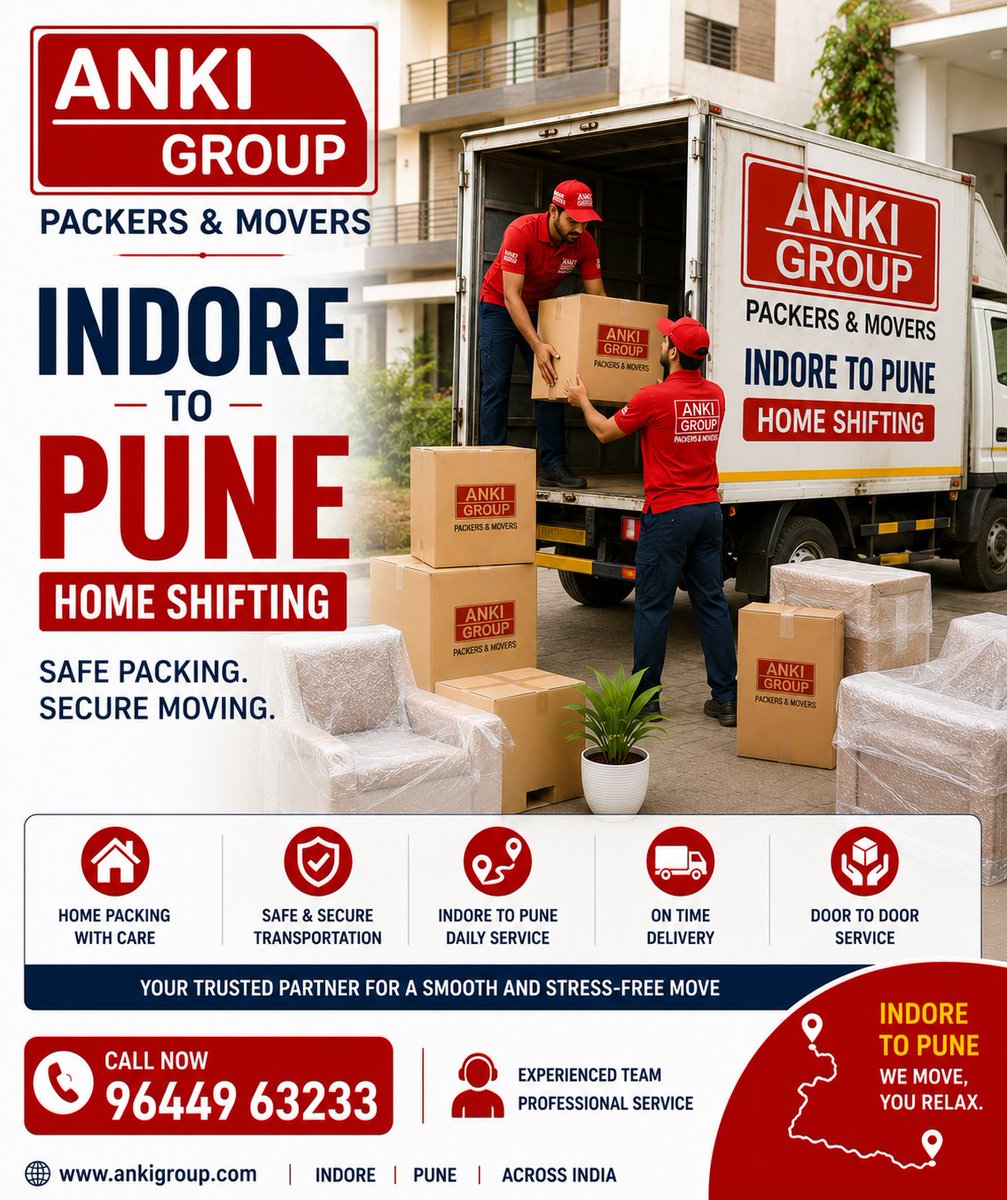 ankipackers007's tweet photo. #AnkiGroupPackersAndMovers #IndoreToPune #PackersAndMoversIndore #HomeShifting #HouseholdGoodsTransport #LongDistanceMoving #SafePacking #DoorToDoorService #ProfessionalMovers #FurnitureMoving #TrustedPackers #RelocationServices #PuneShifting #IndoreBusiness #StressFreeMoving https://t.co/RYtvBgDF55