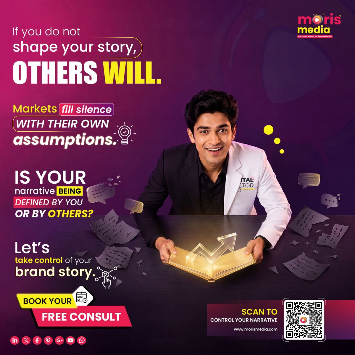 MorisMedia's tweet photo. If you do not shape your story, others will. Silence becomes assumptions.
68% buyers form opinions from absence.
54% leave when messaging is unclear.
Narrative decides perception.
#MorisMedia #DigitalDoctors #NarrativeOwnership #BrandStrategy https://t.co/eTaqCOLnQz