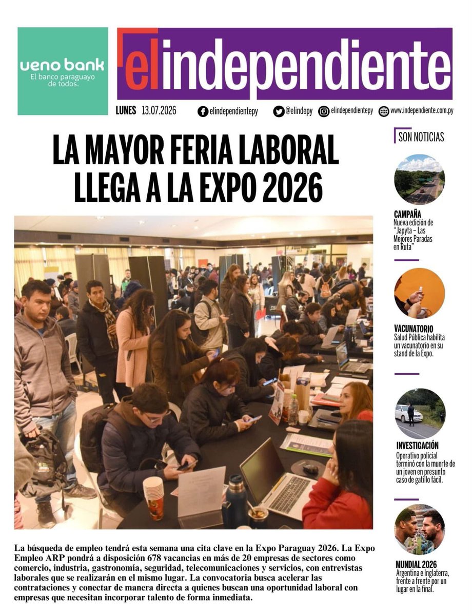 1000_am's tweet photo. PORTADAS | 📰🗞🇵🇾

🗣 Lunes, 13 de julio de 2026

¡Buen día!

#1000Noticias #1000am 📻🎙 https://t.co/bTXdzWgRvq