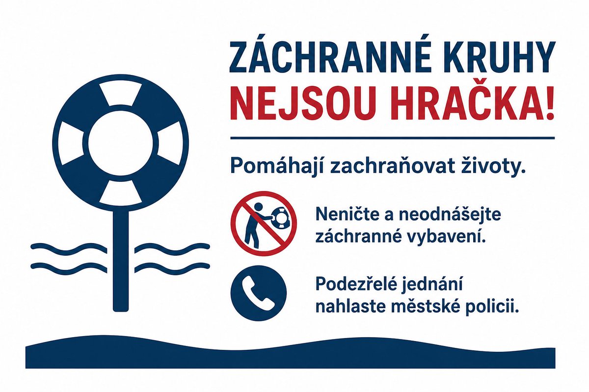 MestoTabor's tweet photo. Záchranné kruhy nejsou hračka! 🚨⚠️🛑 Minulý týden někdo odcizil lana ze dvou záchranných kruhů u Jordánu. Takové jednání může ohrozit život – kruhy jsou tu pro chvíle, kdy rozhodují sekundy. Prosíme: neničte a neodnášejte záchranné vybavení.   Krádež nebo poškození? Volejte 156. https://t.co/5y8fphYuzD
