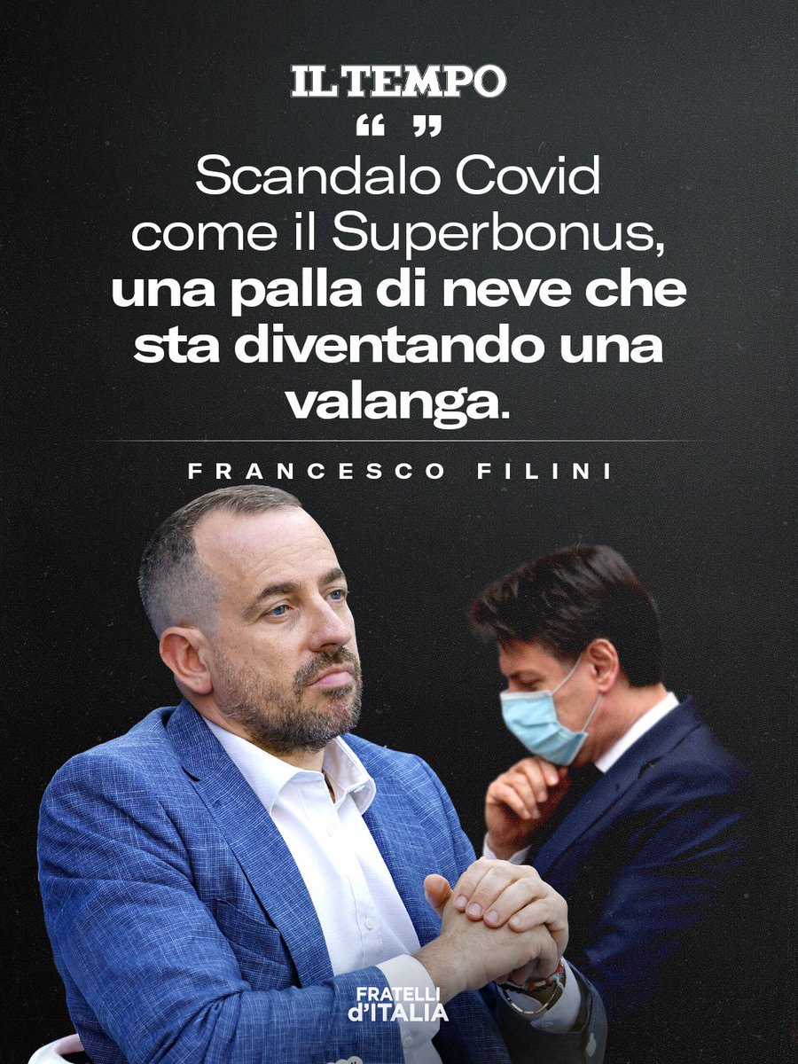 FratellidItalia's tweet photo. “Più si va avanti, più si scava e più la questione diventa molto simile al superbonus. Una vicenda che era partita in sordina e che dopo si è trasformata in un cataclisma per le casse dello Stato. 

Un po' come accade con le valanghe: si comincia con una piccola palla di neve che poi diventa un disastro. 

Parliamo di errori tragici, dovuti ad un lassismo incredibile, che nel caso del covid diventano ancor più gravi. E la firma è sempre la stessa”.