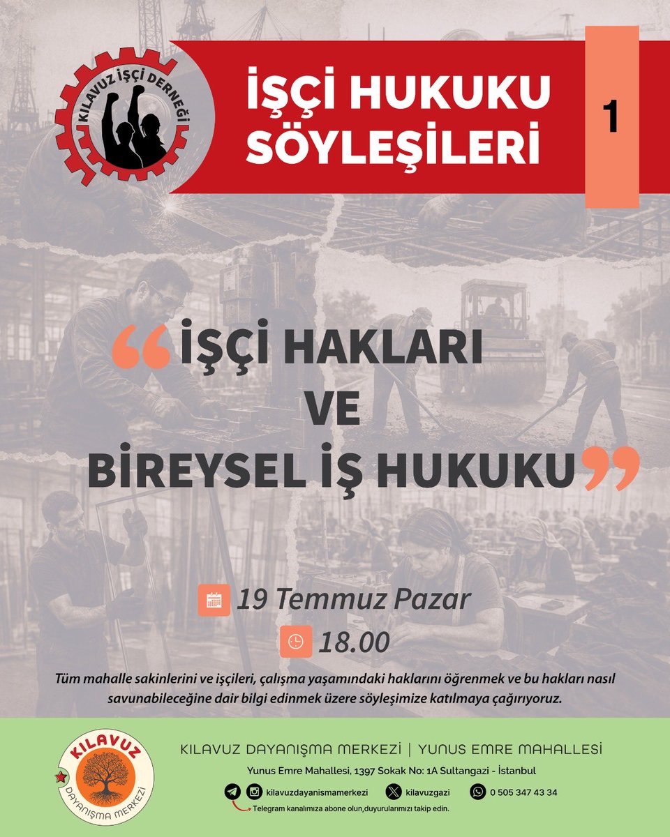 kilavuzgazi's tweet photo. Mahallemizin tüm emekçilerini avukatlarımızla gerçekleştireceğimiz söyleşimize bekliyoruz. Söyleşimiz herkesin katılımına açıktır.
Kılavuz İşçi Derneği ile birlikte düzenlediğimiz söyleşimiz; “İşçi Hakları ve Bireysel İş Hukuku” başlığıyla gerçekleştirilecektir. https://t.co/n0M9MR1n64