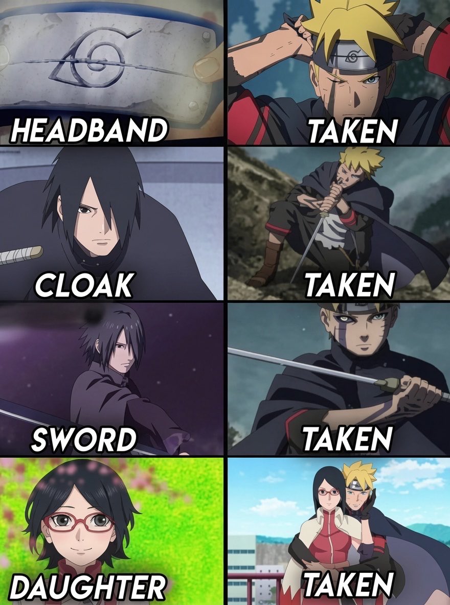 KaKaShI1531244's tweet photo. Boruto out here collecting Sasuke’s belongings like they’re Infinity Stones. 😂 https://t.co/yDBWnkBPya