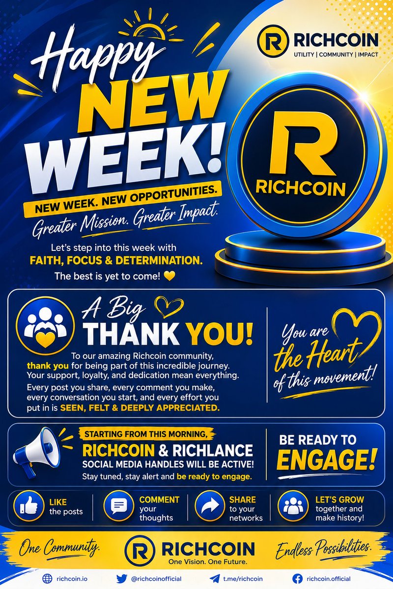 NWOKORONET's tweet photo. A huge THANK YOU to every member of the Richcoin community! 💙
Your support, loyalty, and hard work never go unnoticed. Stay ready—our official Richcoin & Richlance channels are now active. Like, comment, share, and let's build together! 🚀
#Richcoin #Richlance https://t.co/tVAnNSYVXr
